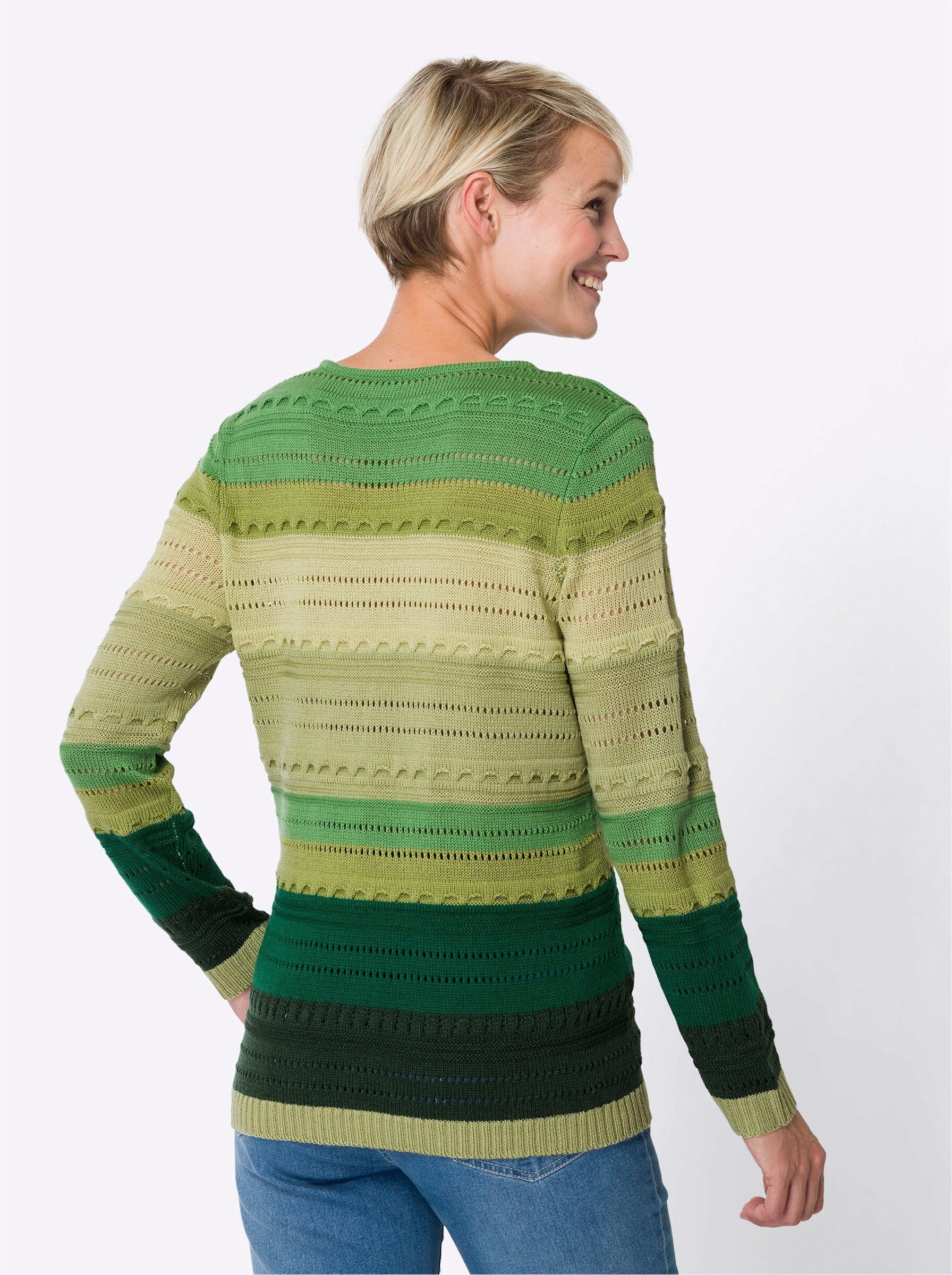 Sieh an! Strickpullover Ajourpullover . im Colorblocking und Ajourstrickmuster