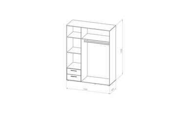 möbelando Kleiderschrank Valencia (BxHxT: 155x195x60 cm) in Beton Optik / Weiß mit 2 Schubladen und 3 Türen