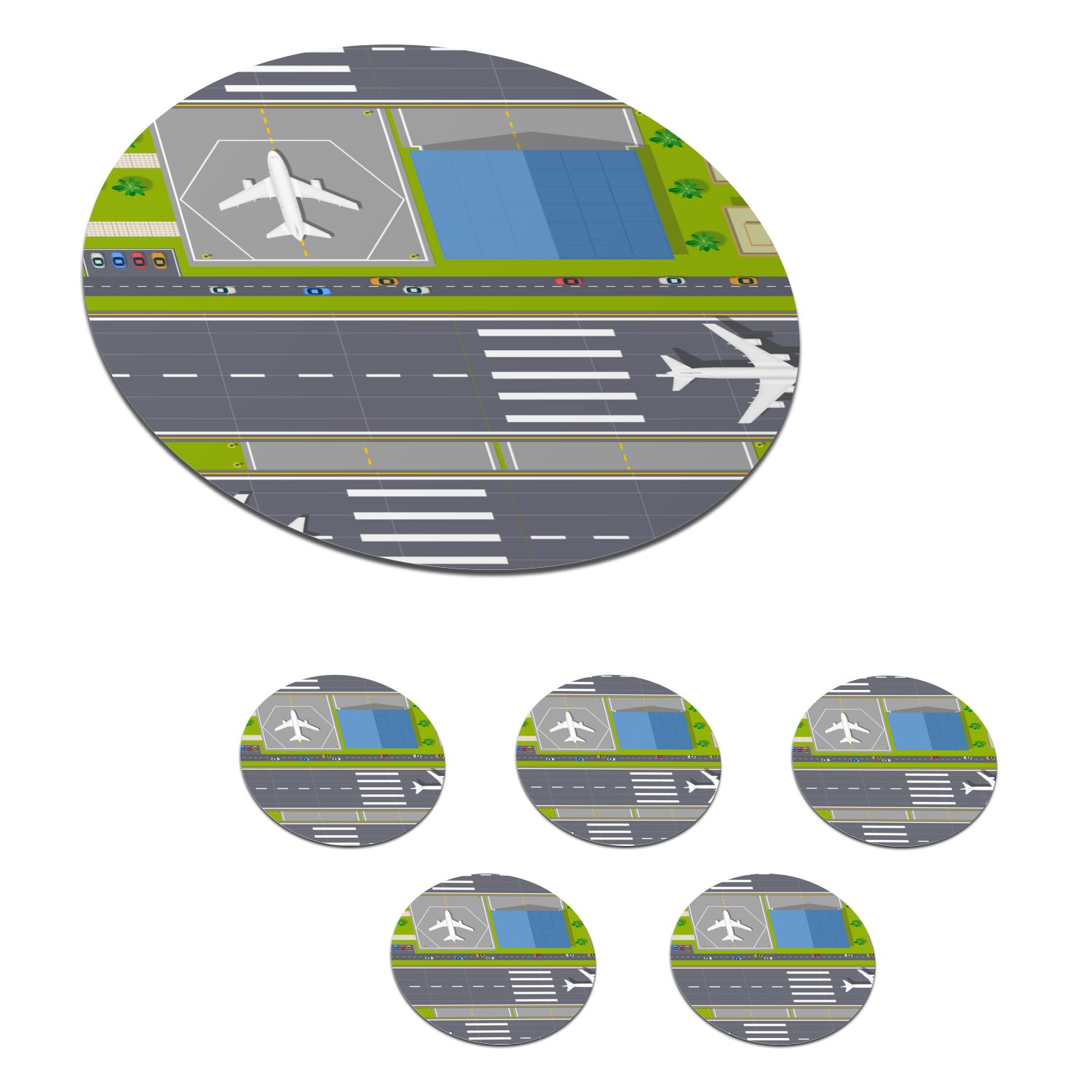 MuchoWow Glasuntersetzer Design - Flughafen - Flugzeug, Zubehör für Gläser, 6-tlg., Getränkeuntersetzer, Tassenuntersetzer, Korkuntersetzer, Tasse, Becher