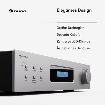 Auna auna Art22 Amplifier DAB+ 2x100W BT white/silver Audioverstärker (Anzahl Kanäle: 4-Kanal, 120 W, DAB+ Bluetooth HiFi-Verstärker 120 W FM CD DVD Fernbedienung)