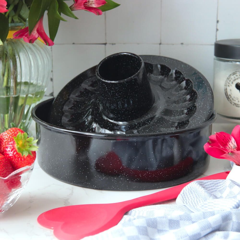 Riess Vorratsdose Riess Kuchenform 26cm 3-tlg. Emaille schwarz, Emaille