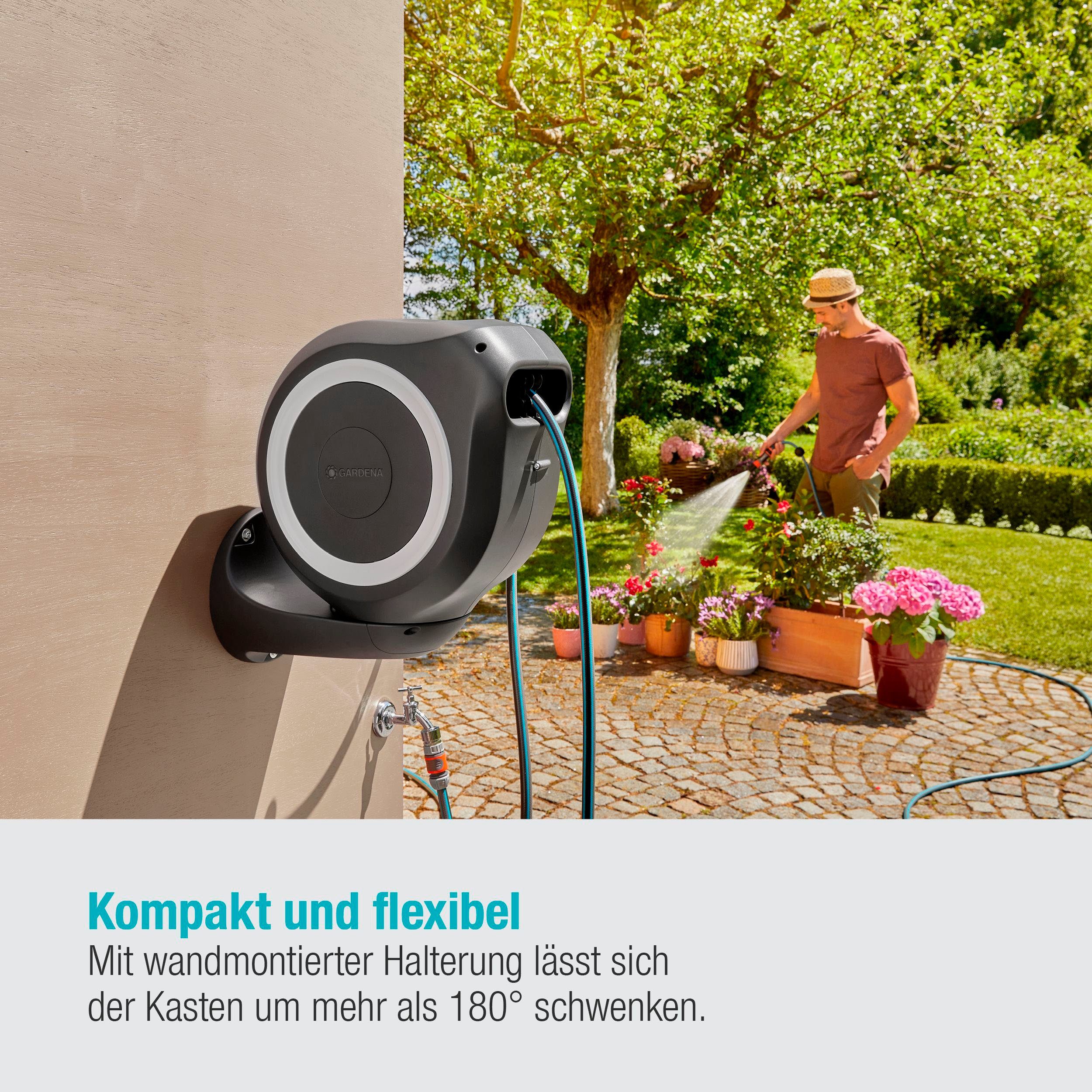 GARDENA Wandschlauchbox RollUp M, 18612-20, mit 20 Meter Schlauch