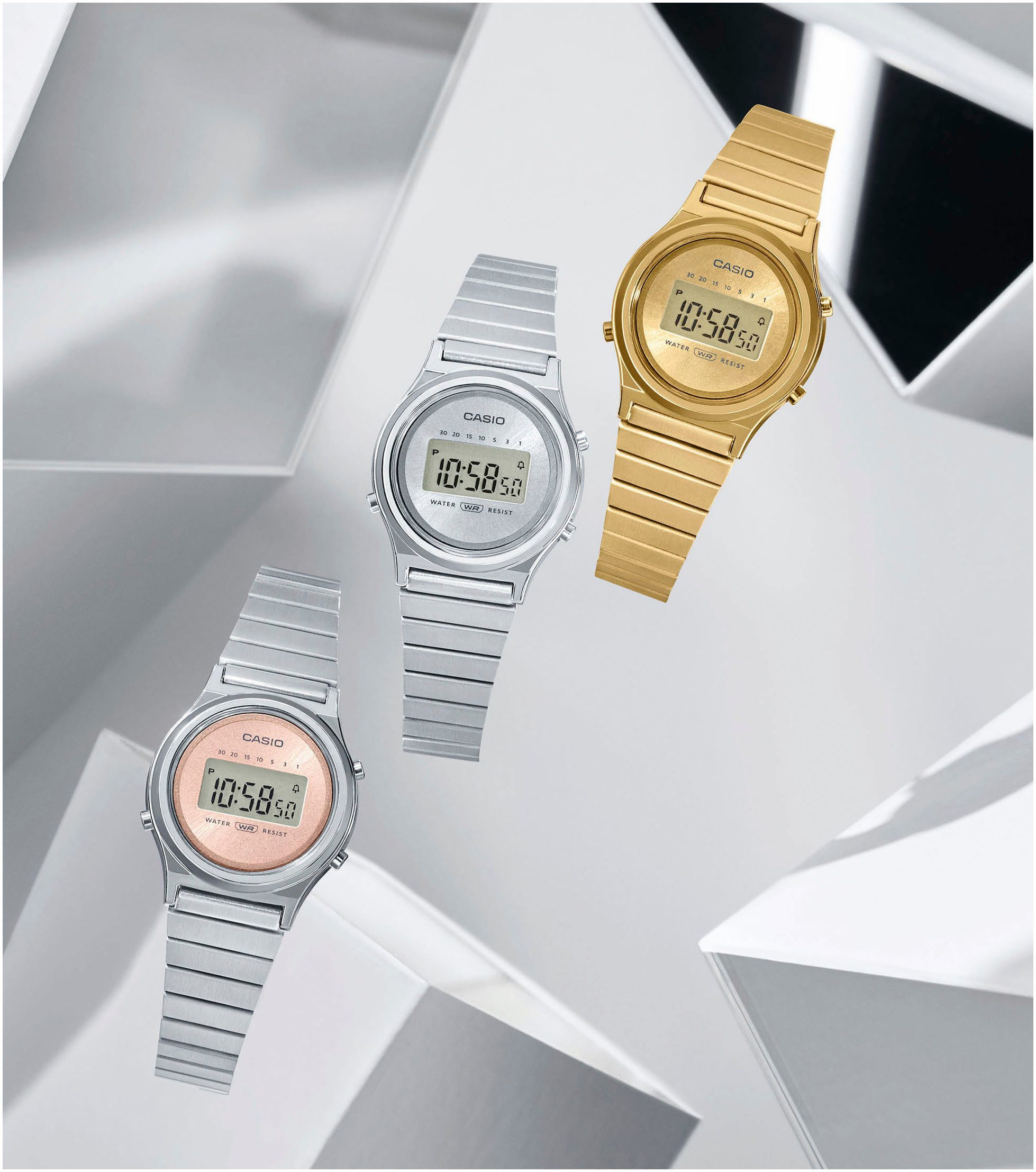 CASIO VINTAGE Chronograph LA700WE-4AEF, Quarzuhr, Armbanduhr, Damenuhr, Edelstahlarmband,digital,Stoppfunktion