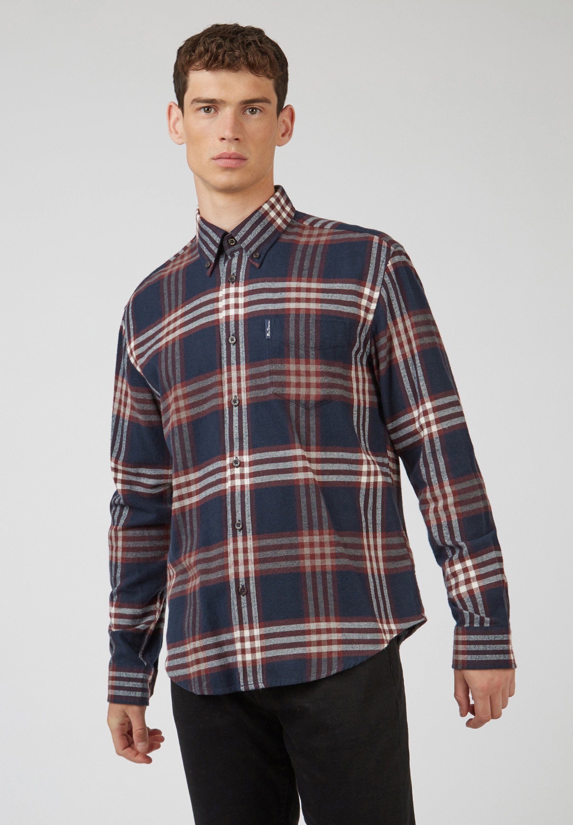 Ben Sherman Langarmhemd Oversized Brushed Check 3-Finger-Knopfleiste