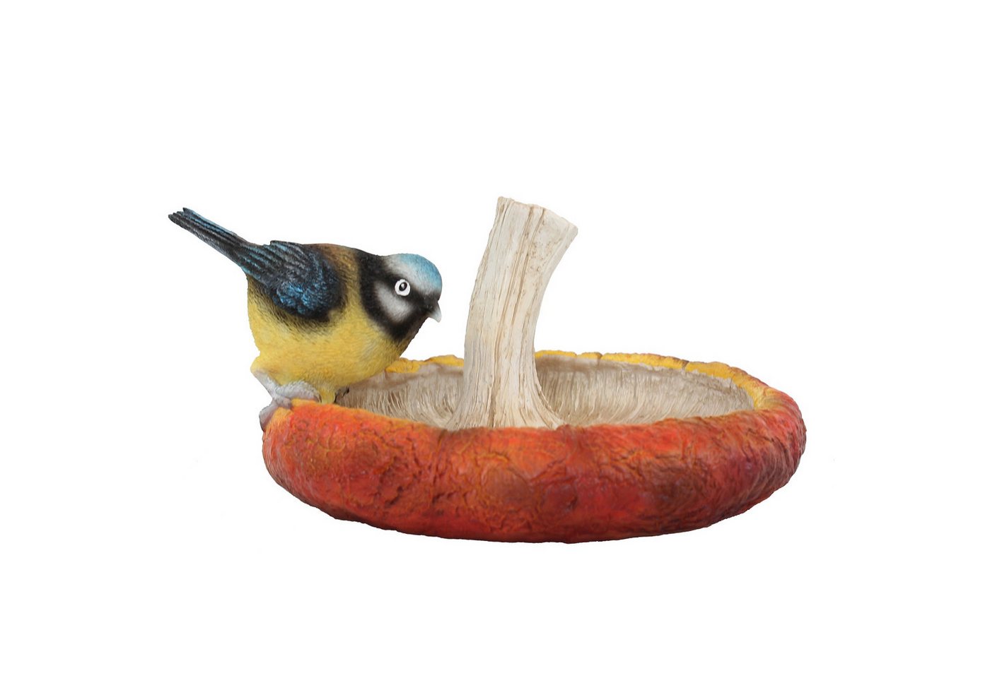 Thumbnail - Fachhandel Plus Vogeltränke in Pilzform aus Polyresin mit Rotkehlchen oder Blaumeise handbemalt, handbemalte Kunstwerke