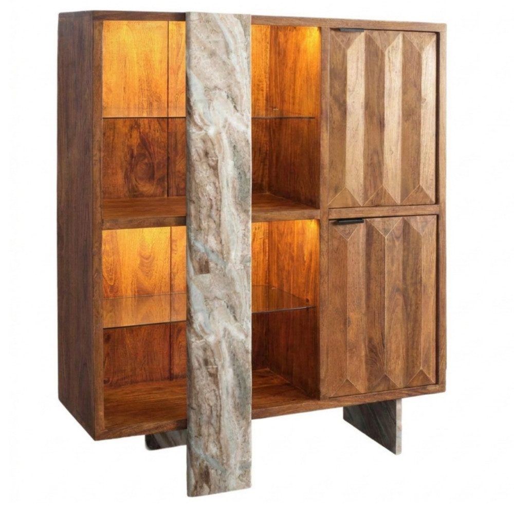 WOLF MÖBEL Sideboard (120x 40 x 140), MARBLE Highboard 2 Türen / 4 Fächer / Marmor / Licht