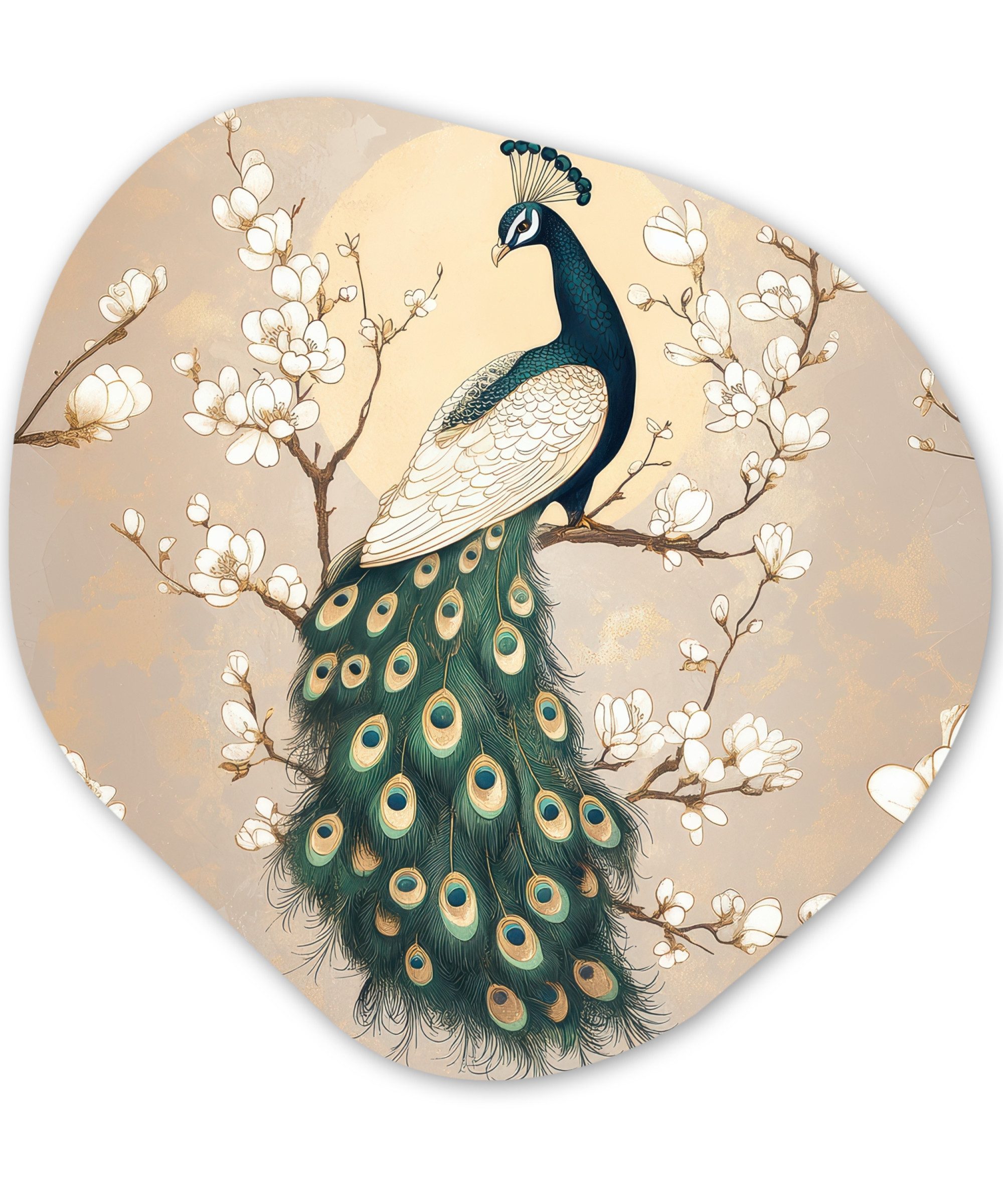 MuchoWow Gemälde Pfau - Zweig - Blumen, Fotodruck (1 St), Wandbild Abstrakt, Wohnzimmer Schlafzimmer Wanddekoration, 40x40 cm
