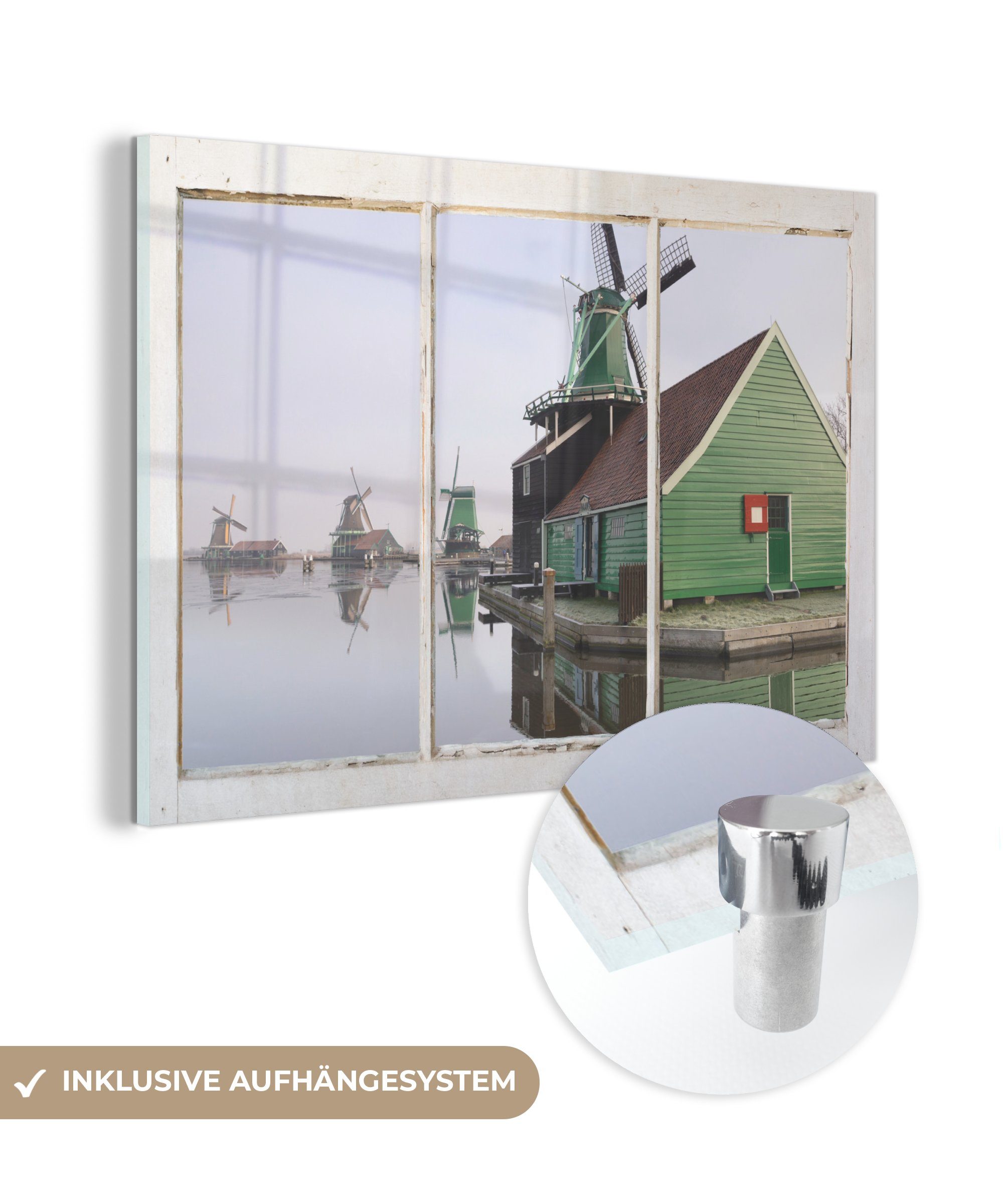MuchoWow Acrylglasbild Aussicht - Wasser - Mühle, (1 St), Glasbilder - Bilder auf Glas Wandbild - Foto auf Glas - Wanddekoration