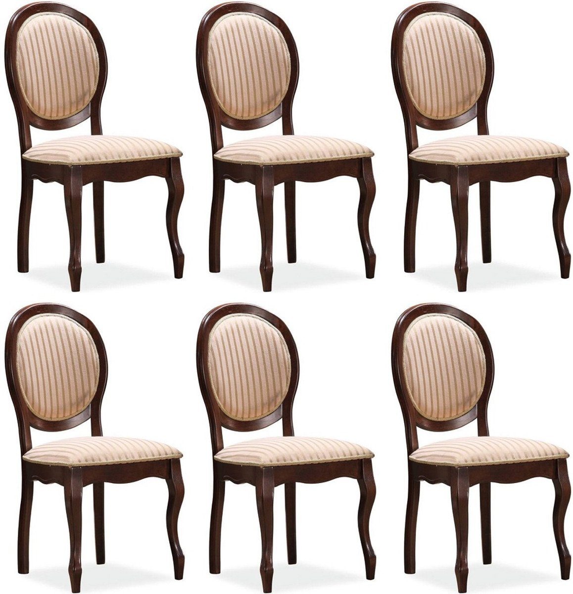 Esszimmerstuhl Barock Esszimmerstuhl Set Beige / Gold / Dunkelbraun 47 x 44 x H. 97 cm - Küchen Stühle 6er Set - Barock Esszimmer Möbel
