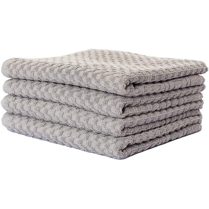 Carenesse Handtücher 50 x 100 cm grau 4-er Pack Handtuch Set Waffelmuster & Bordüre Baumwolle 100% Baumwolle I Frottee Handtücher fusselfrei & saugstark Bath Towel