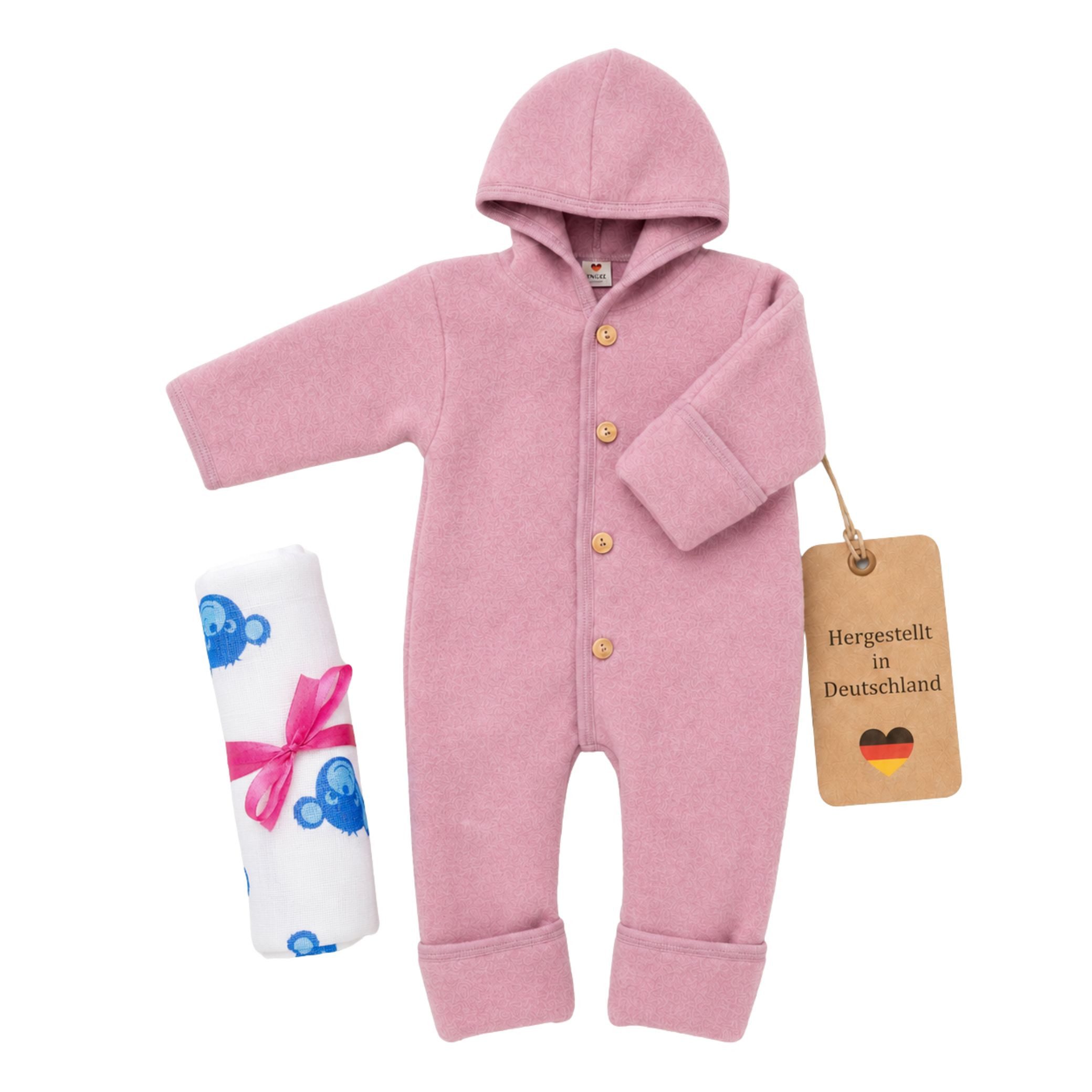 Schlafoverall Baby-Overall mit Kapuze, Holzknöpfen & Mulltuch Blaubaer
