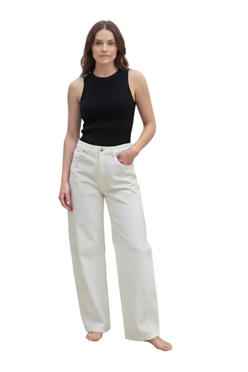 ESViViD Loose-fit-Jeans Lässige Barrel Wide-Leg-Jeans weiß 5-Pocket-Style