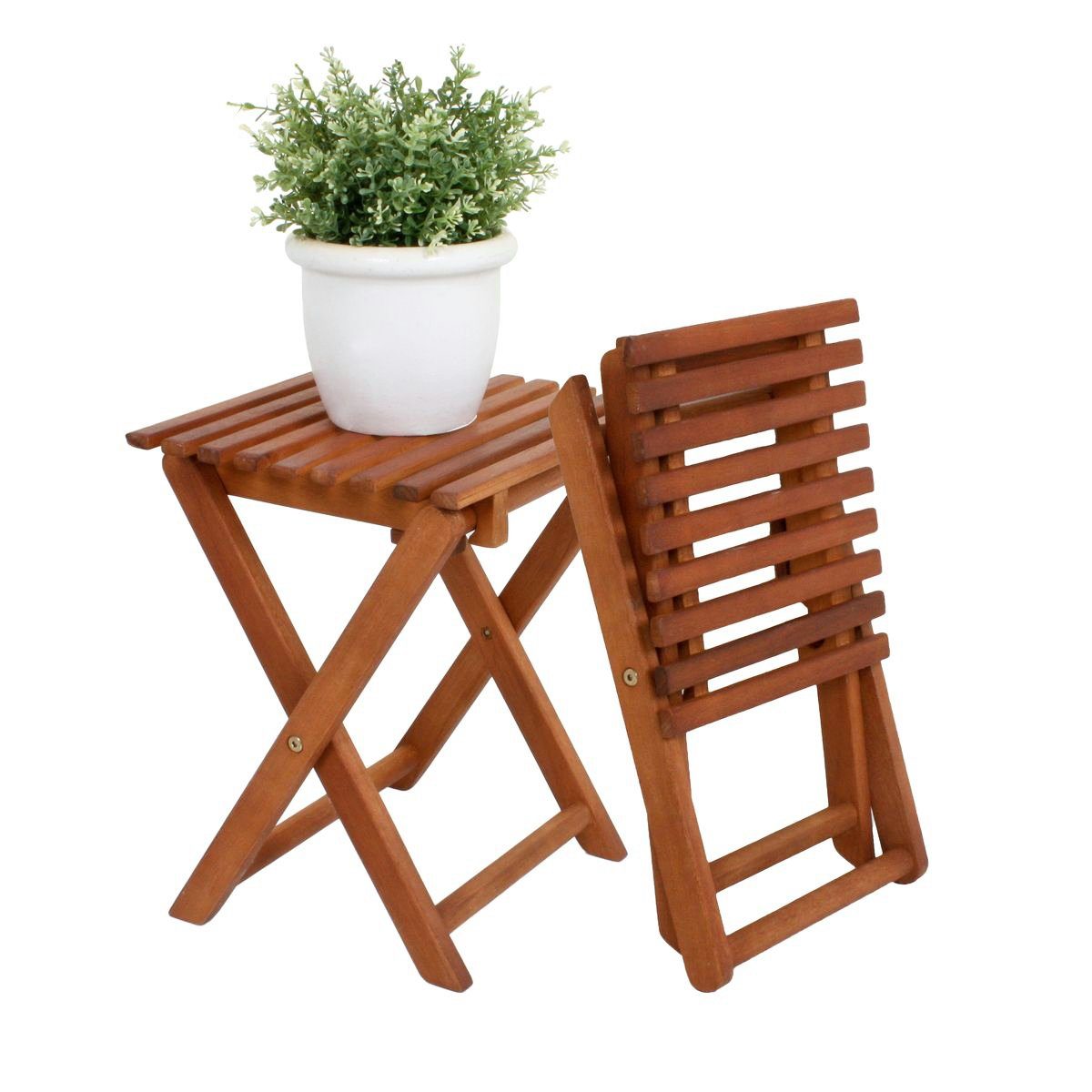 BigDean Hocker 2x Eukalyptus Klapphocker FSC Holz Gartenhocker Beistelltisch Hocker