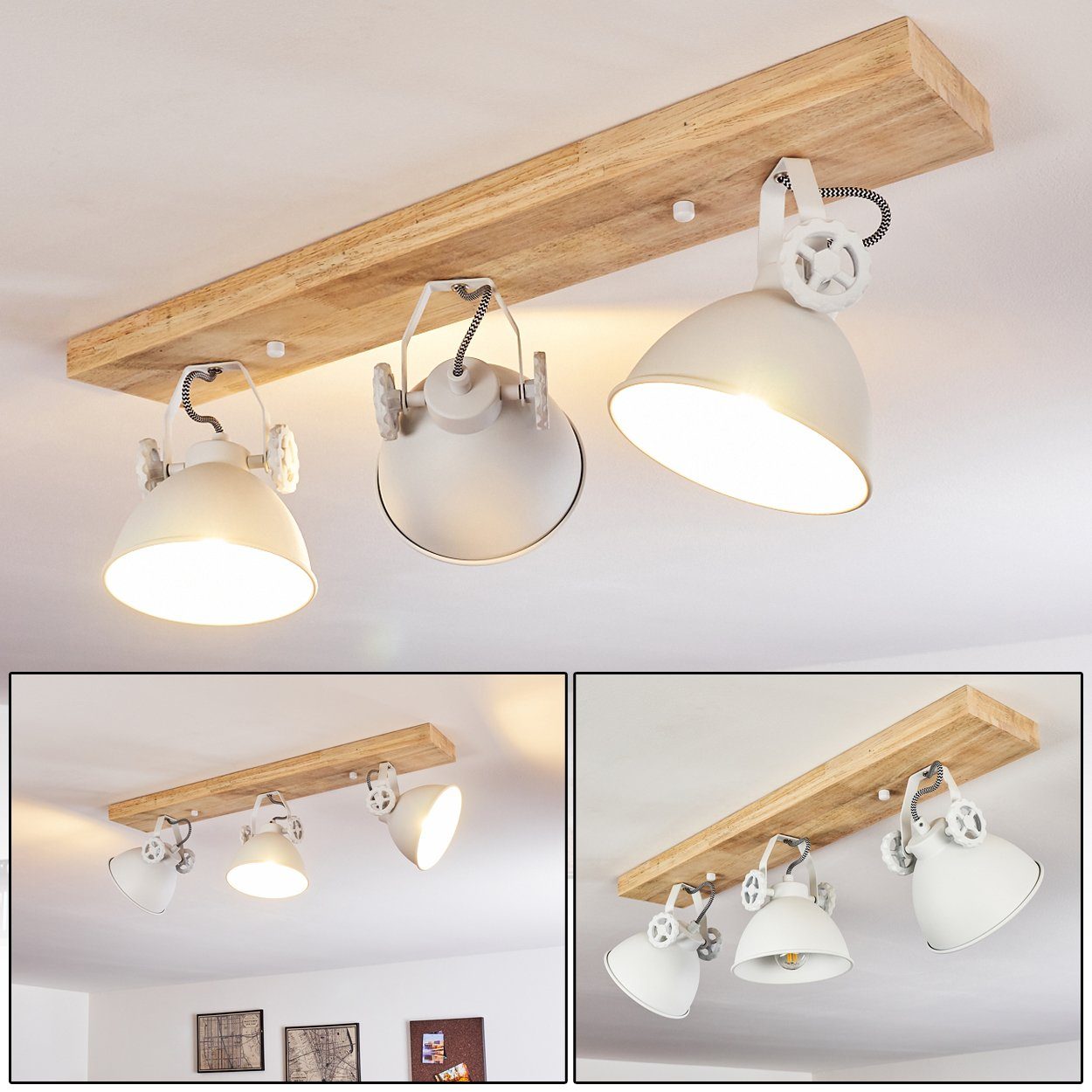 Leuchtmittel, in Weiß/Natur, Metall/Holz aus »Mot« hofstein Deckenleuchte mit 3xE14, Retro/Vinatge Deckenlampe Strahlern, Design ohne verstellbaren