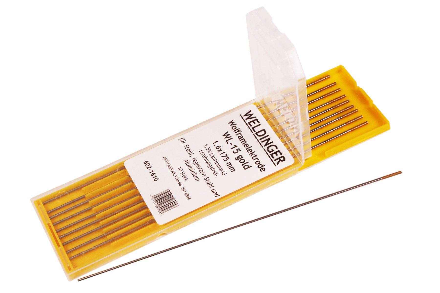 WELDINGER Stabelektroden WIG-Wolframelektrode WL-15 gold 1,6 x 175 mm 10 Stück