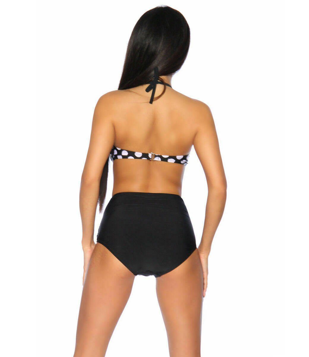 weiß Samegame Bikini Neckholder Bandeau-Bikini Vintage in Rockabilly Bandeau-Bikini Polka Bademode Dots schwarz