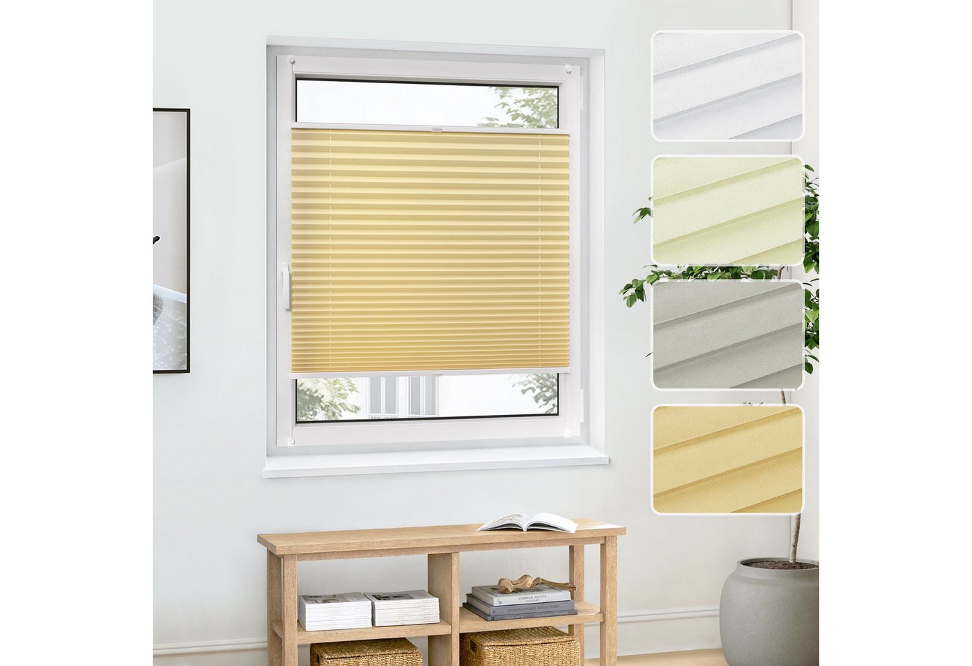 jalousiescout Plissee Pure Premium 40x100cm Beige Klemmfix ohne Bohren, halbtransparent, ohne Bohren, verspannt, Klemmfix, Polyester-Stoff, blickdicht und lichtdurchlässig