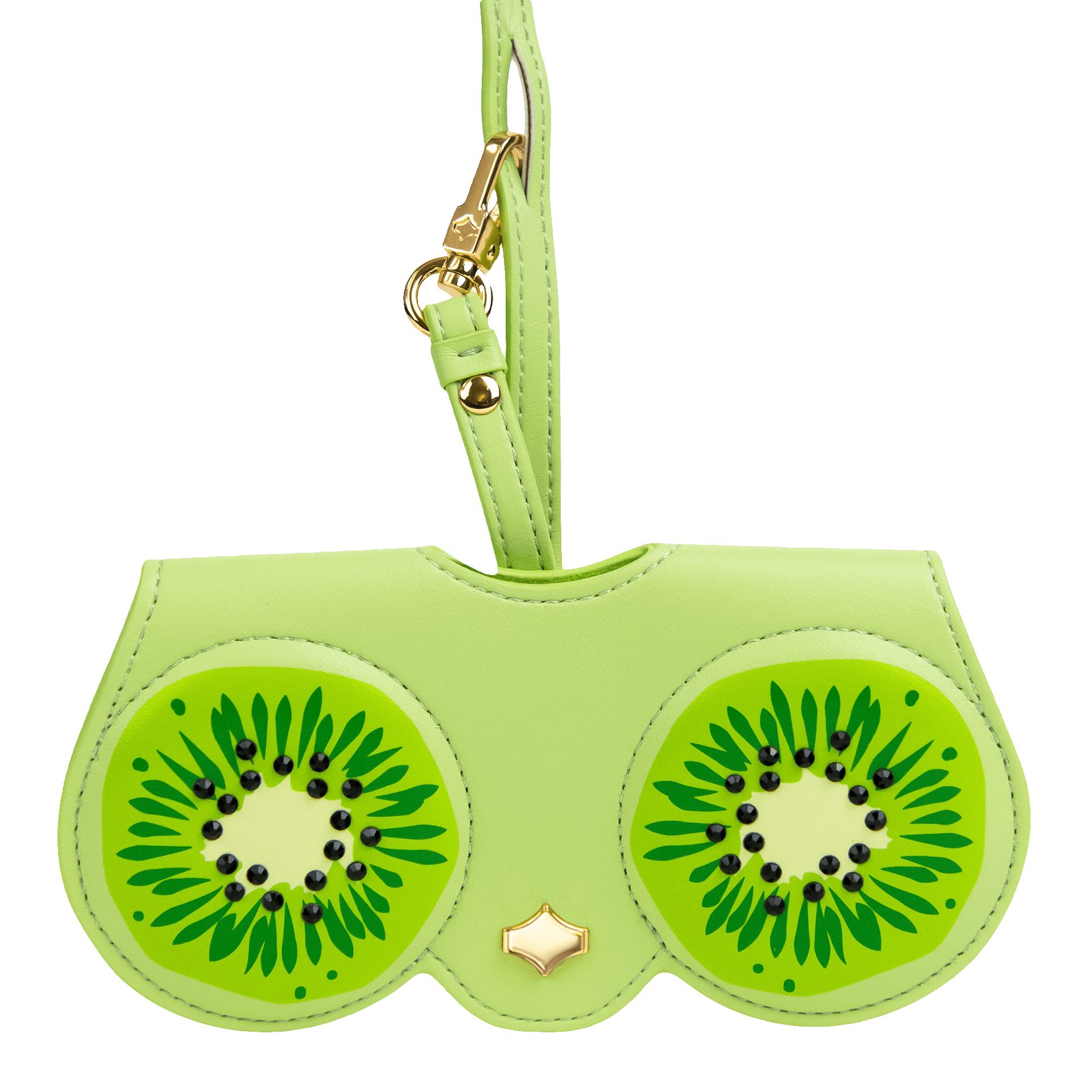 ANY DI Brillenetui ANY DI MUNICH Brillenetui SunCover Kiwi aus veganem Leder, Grün, Lederband mit Karabiner, 24 Karat Vergoldung