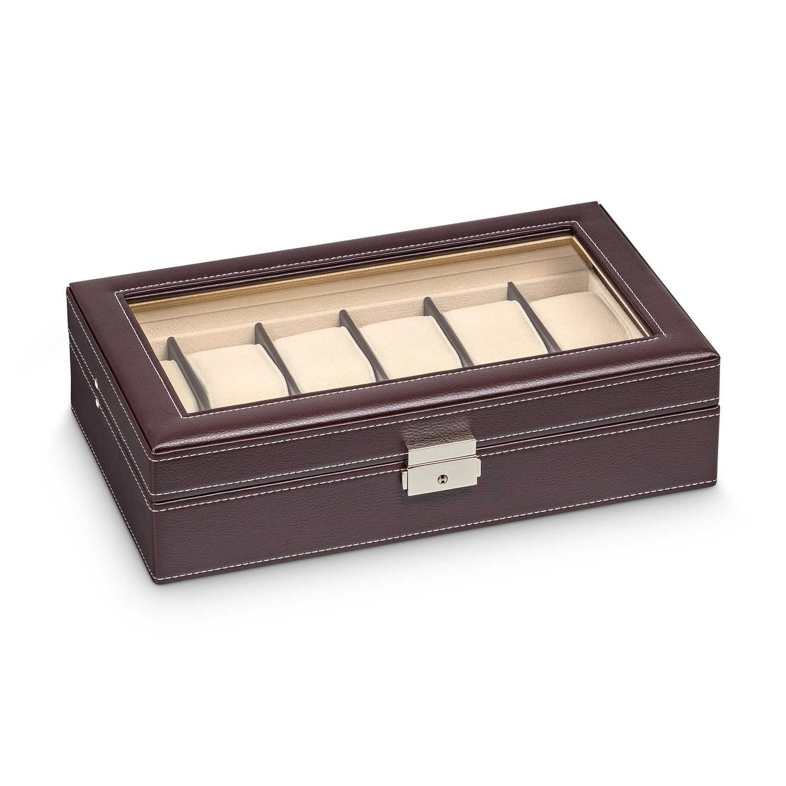 Hermann Jäckle Uhrenbox Crailsheim – für 12 Uhren, Lederimitat, braun (1098-DBR)