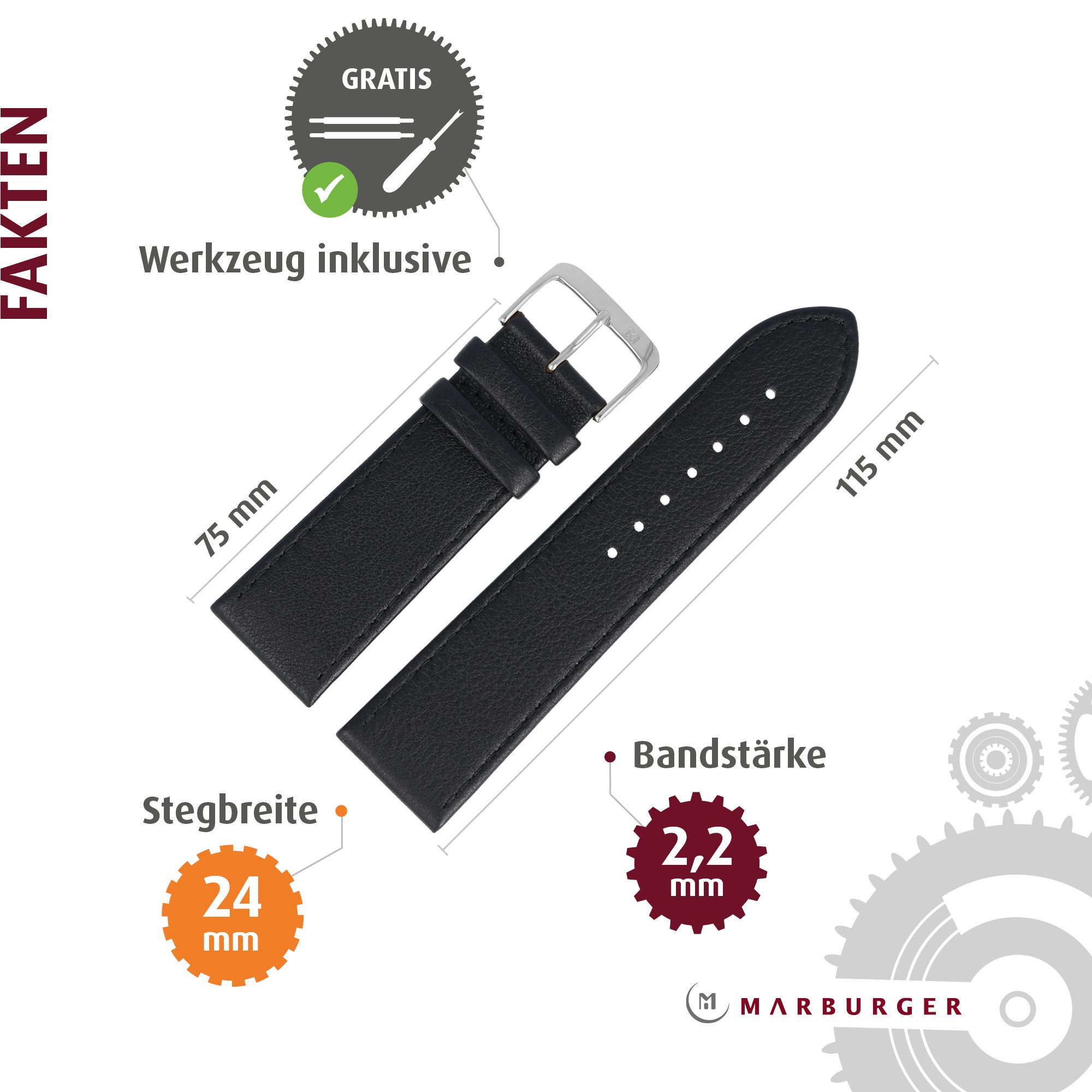 MARBURGER Uhrenarmband 24mm Leder