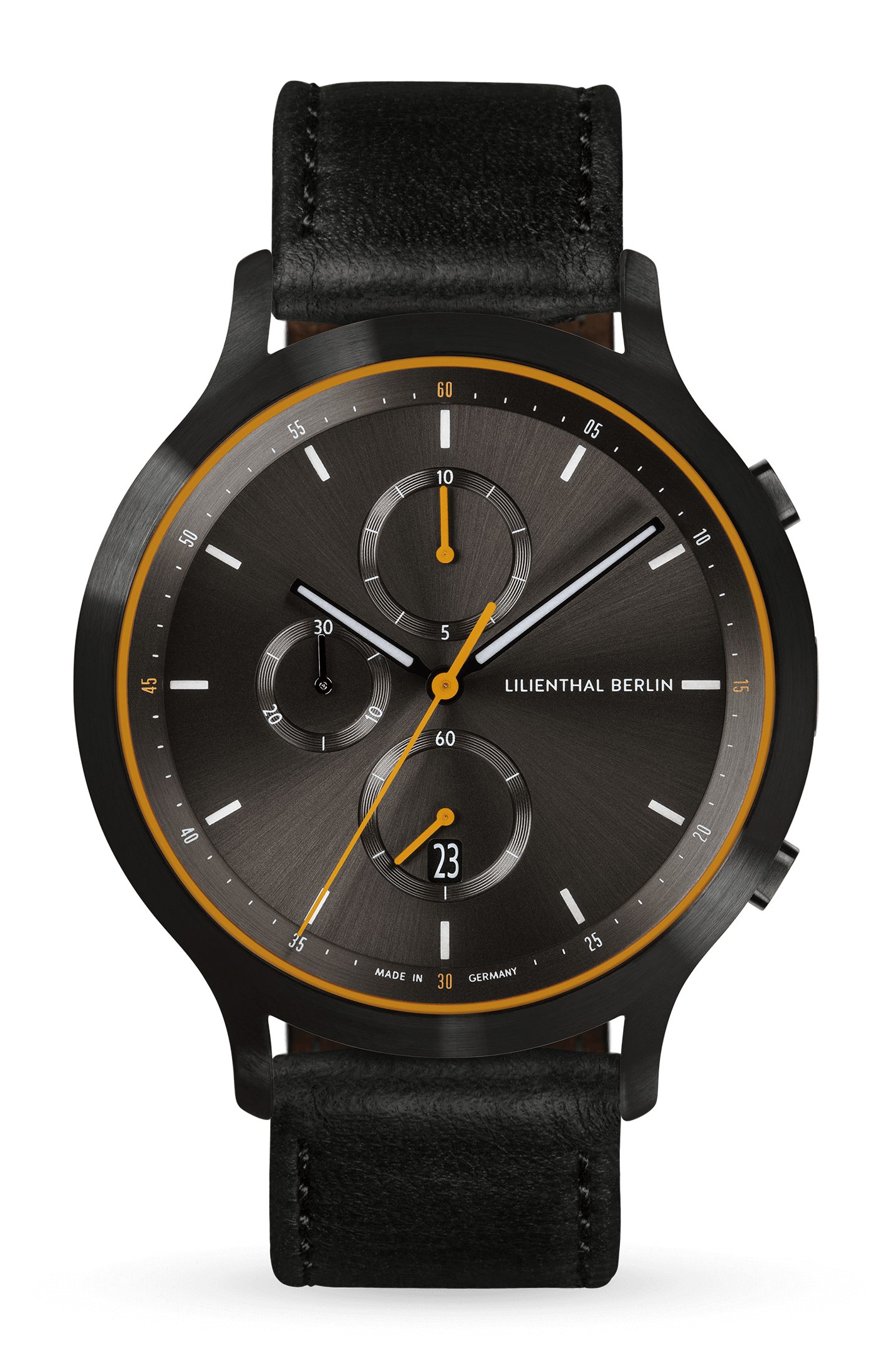 Lilienthal Berlin Chronograph Chronograph Black Orange Leder Schwarz