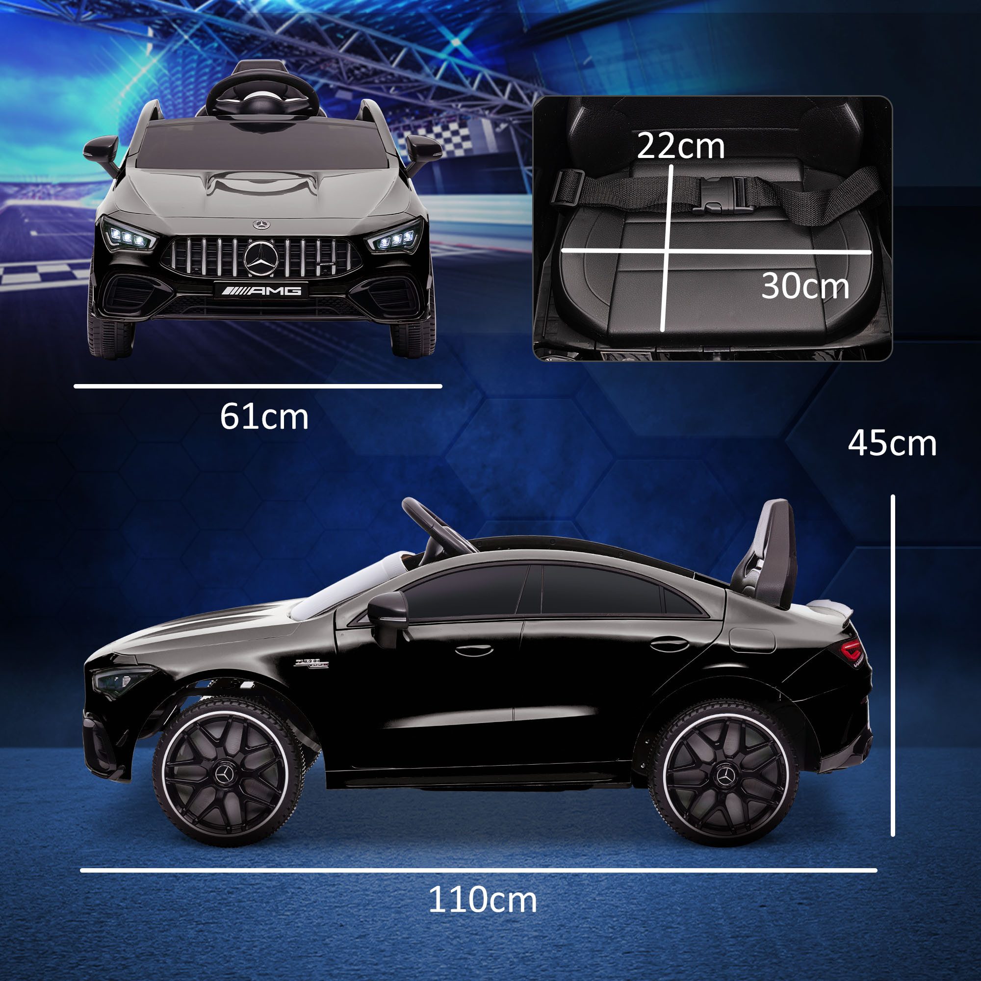 AIYAPLAY Elektro-Kinderauto Merceds-Benz AMG GTR Kinderauto mit 2,4G Fernbedienung, Hupe, Belastbarkeit 30 kg, (1-tlg), bis 5 km,h, für Kinder 3-6 Jahre, Schwarz