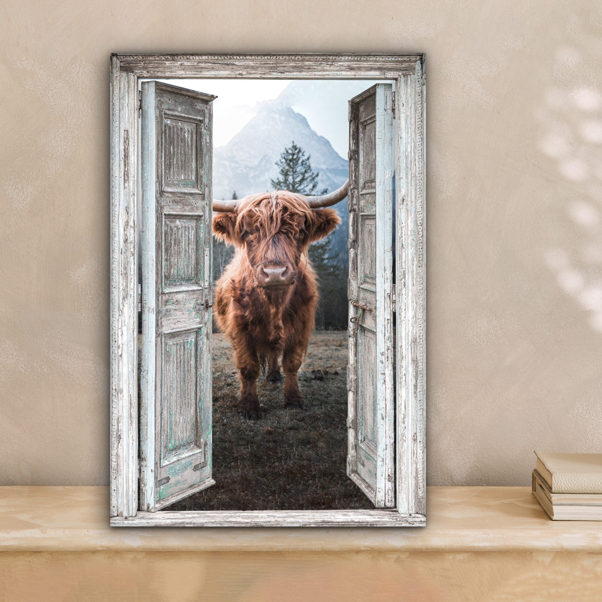 OneMillionCanvasses® Leinwandbild Schottischer Highlander - Kuh - Ländlich günstig online kaufen