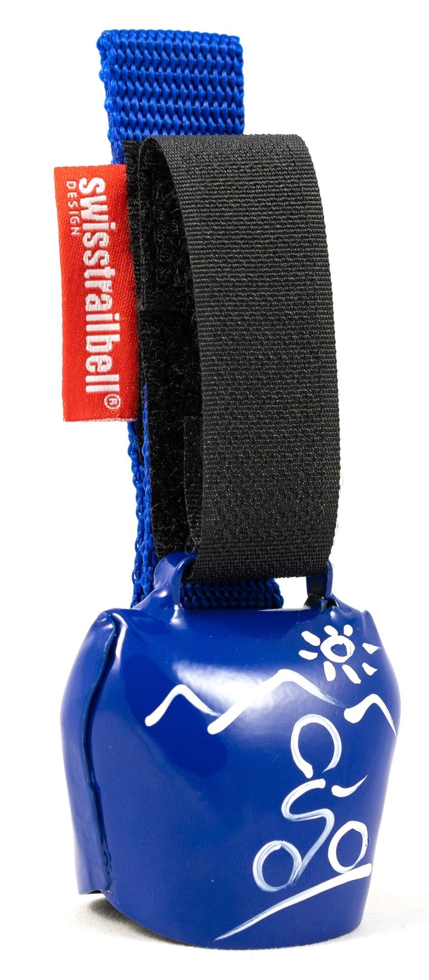 swisstrailbell Fahrradklingel fresh Colour-Edition: Blau mit weißem MTB, dunkel-blaues Band