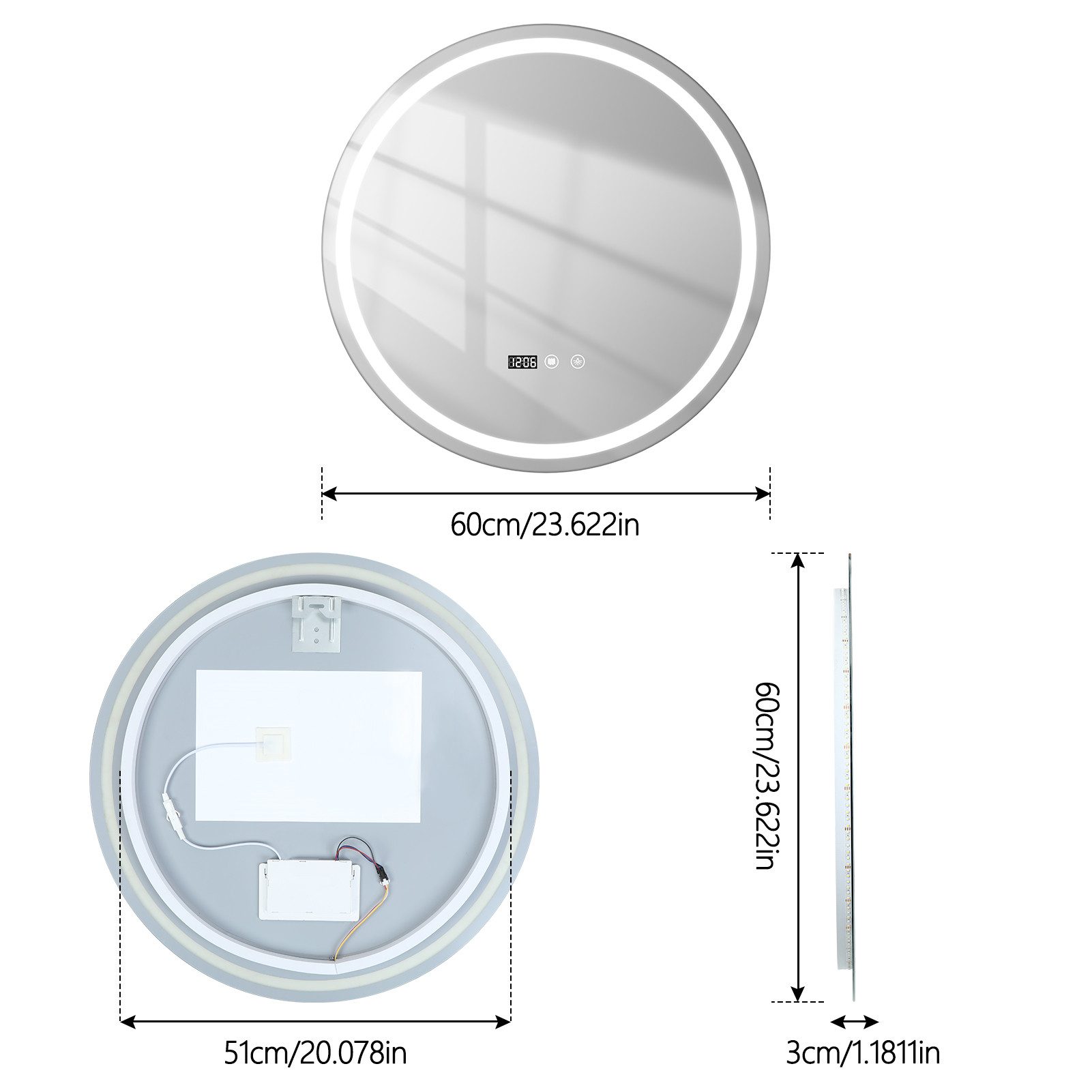 Rutaqian Wandspiegel Badspiegel mit LED Beleuchtung & Antibeschlag Wandmont günstig online kaufen