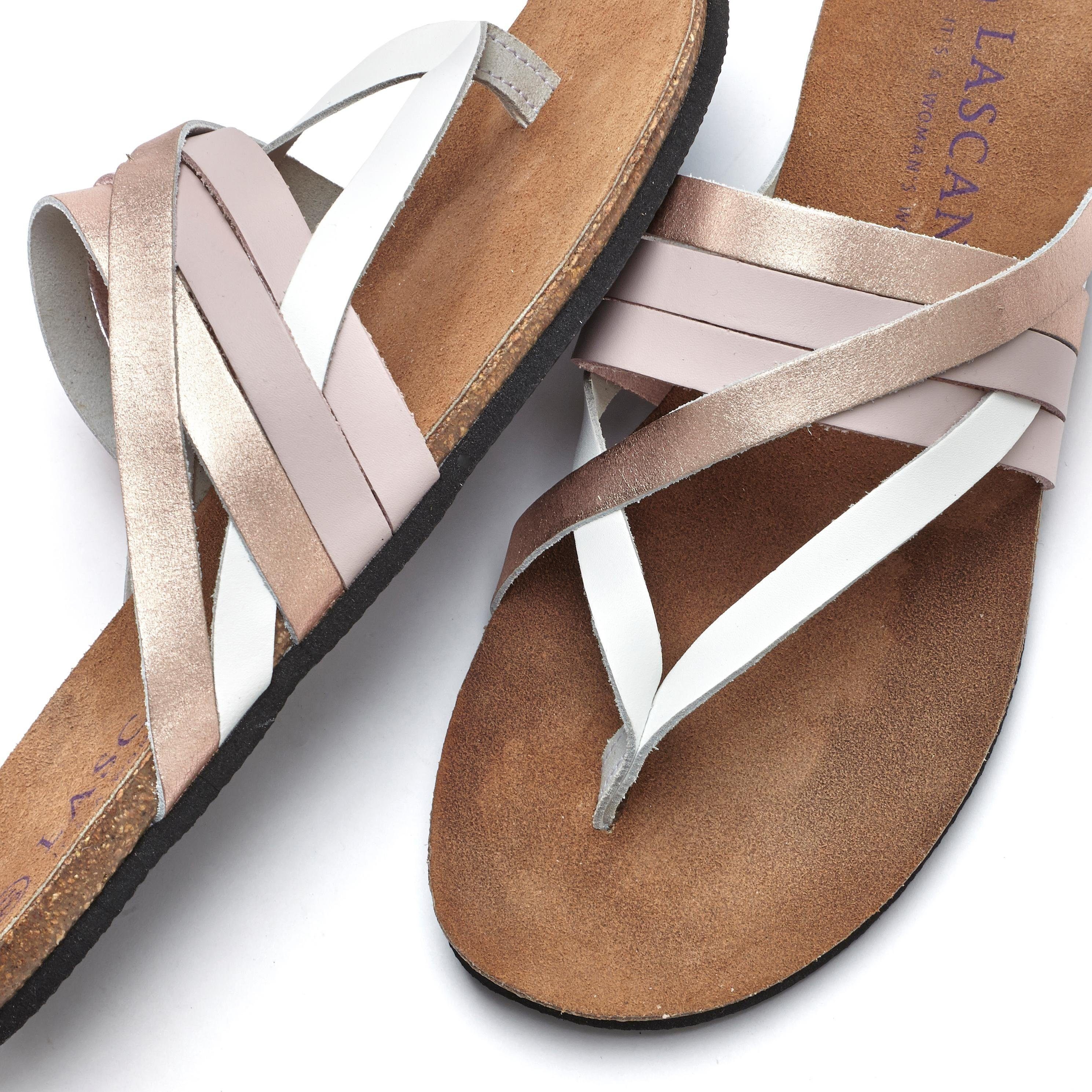 LASCANA Sommerschuh, offener Schuh, Pantolette, Sandale, Zehentrenner aus Leder mit Korkfußbett