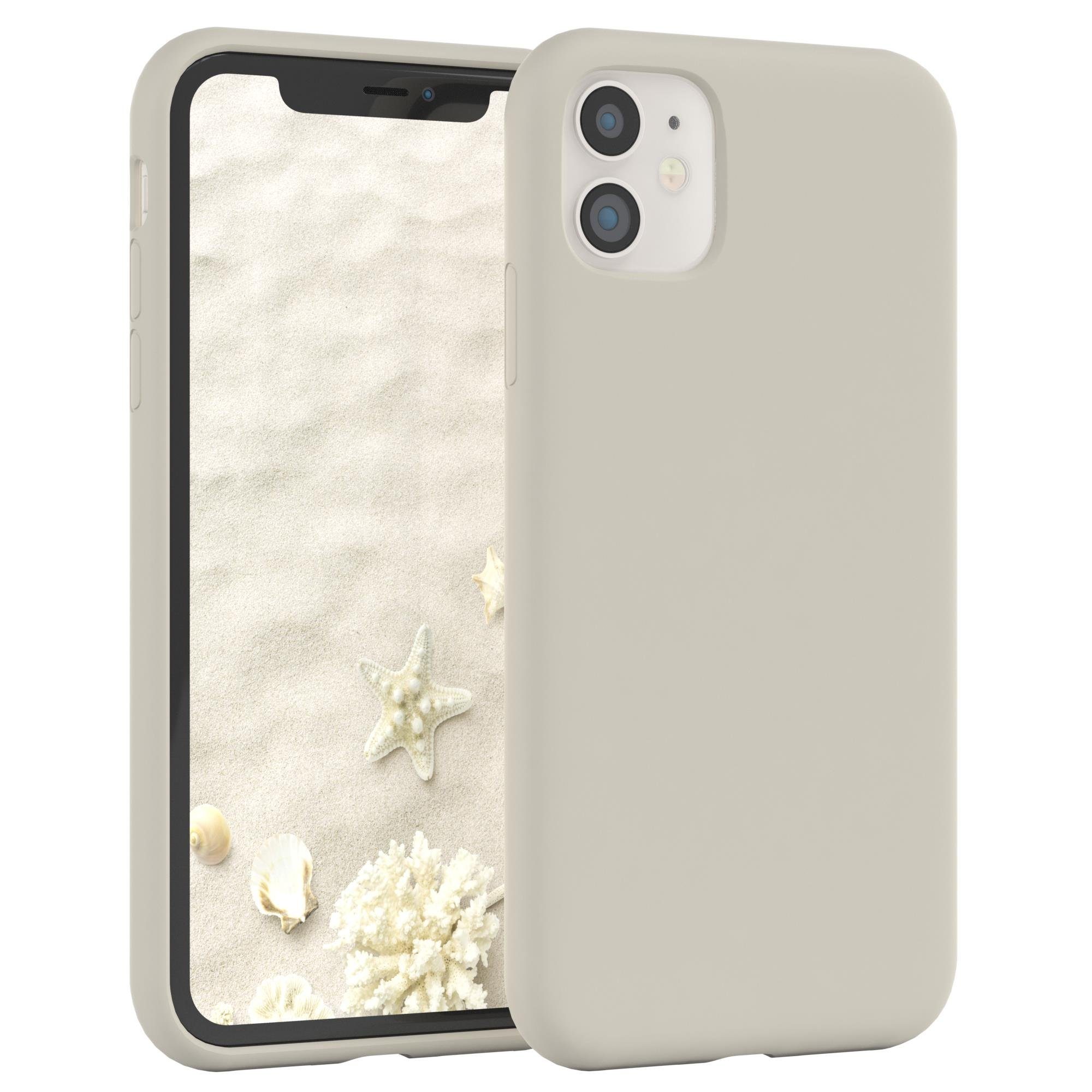 EAZY CASE Handyhülle Premium Silikon Case für Apple iPhone 11 6,1 Zoll, Hülle Silikon mit Displayschutz Handy Softcase Slimcover Taupe / Beige