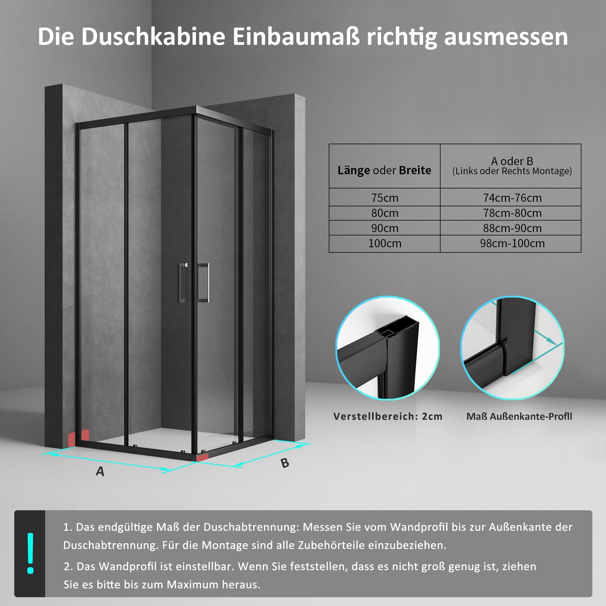 Boromal Eckdusche Duschkabine Schwarz Schiebetür Eckeinstieg günstig online kaufen