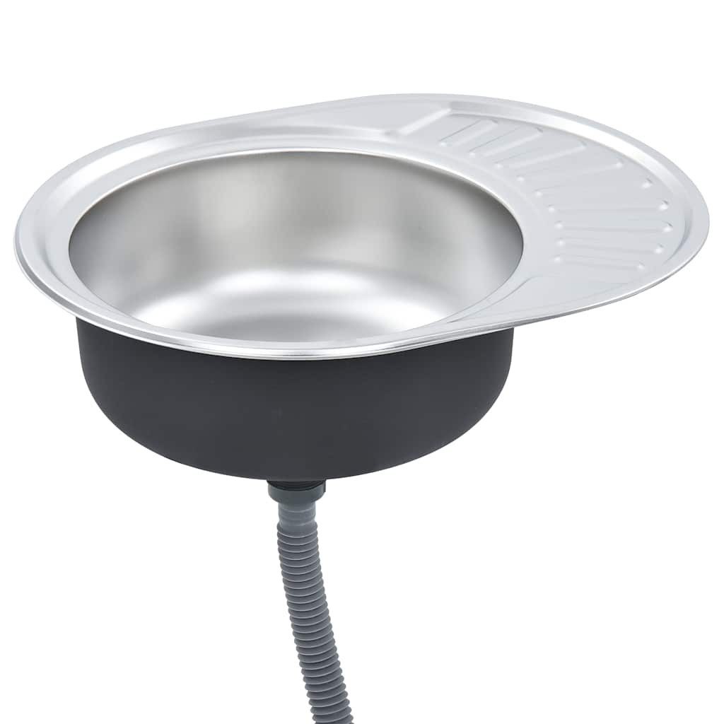 vidaXL Einbauspüle Einbauspüle mit Sieb und Siphon Oval Edelstahl, 45/57 cm