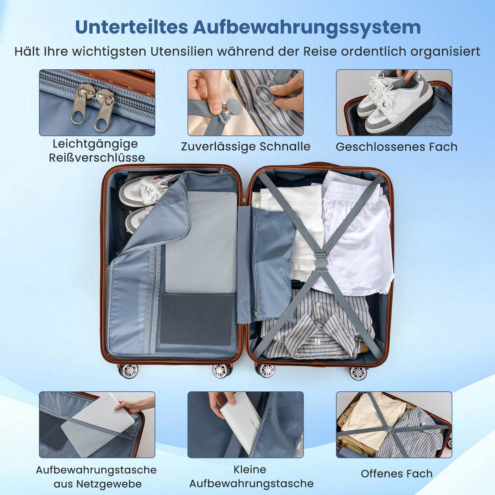 COSTWAY Hartschalen-Trolley, 4 Rollen, 3-teiliges Kofferset mit TSA-Schloss