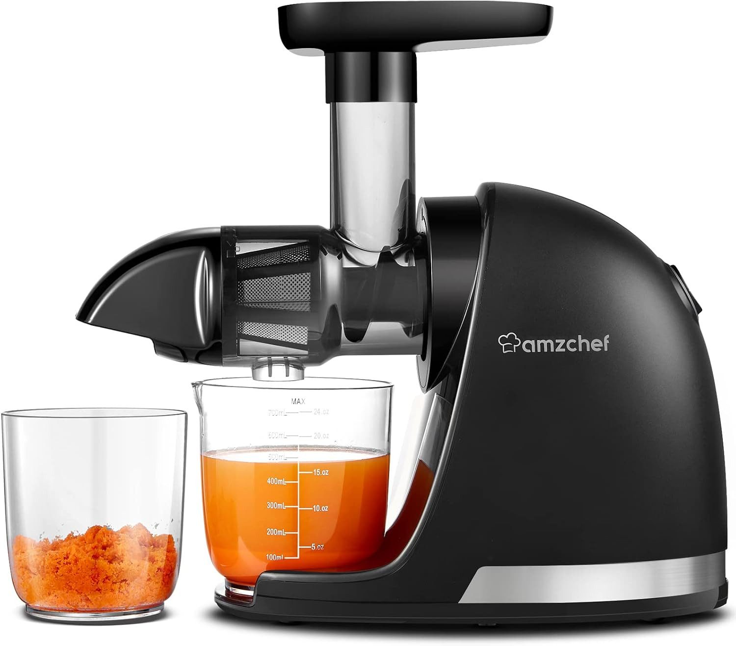 AMZCHEF Slow Juicer ZM1501 Entsafter für Obst & Gemüse 4-in-1 Saftpresse Edelstahlfilter, 150 W, 4-in-1, Schneckentechnologie, BPA-frei, Umkehrfunktion, leiser Betrieb