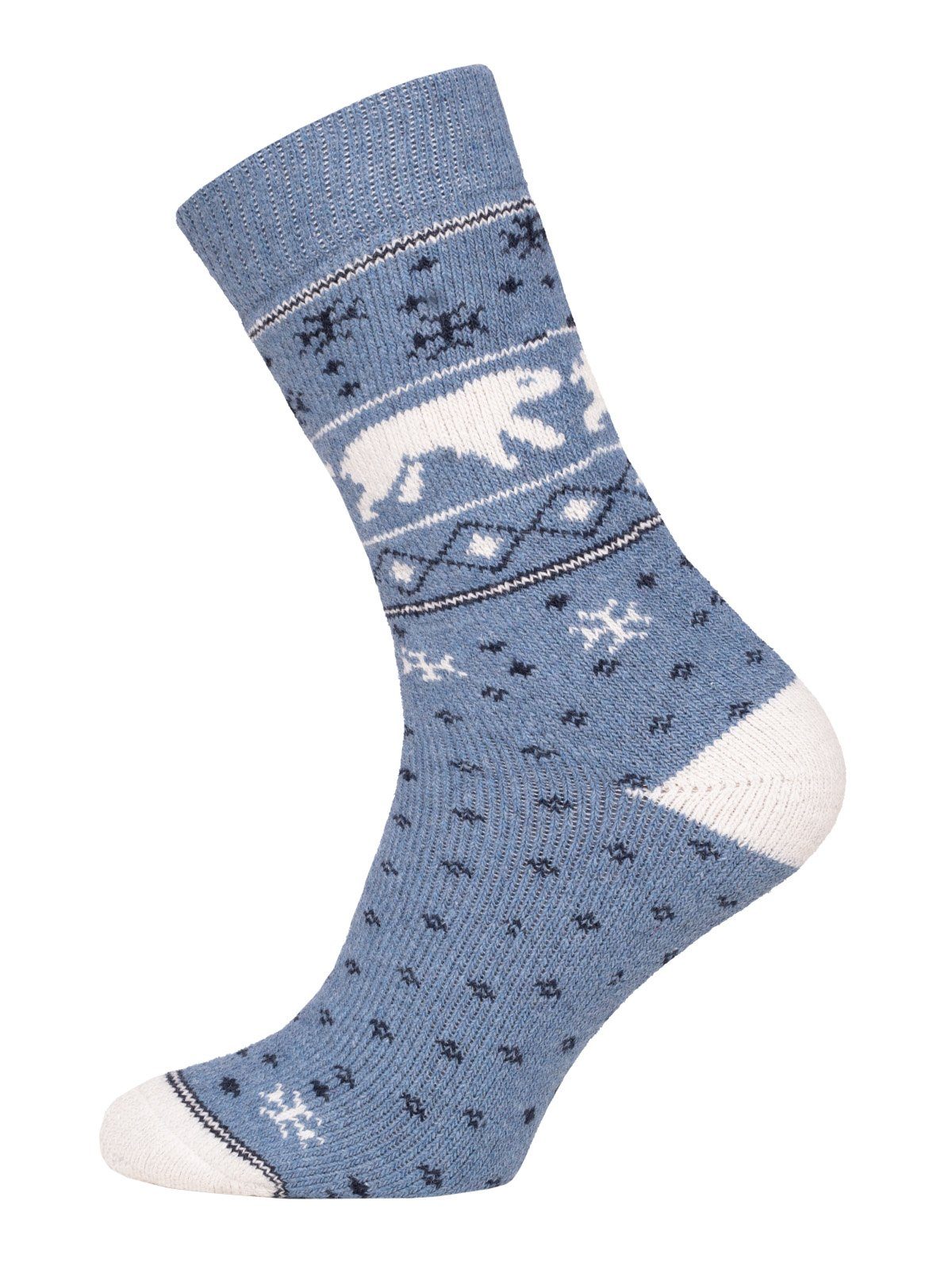 Damen für und & Wolle Socken HomeOfSocks Hellblau mit Hygge Motiv Dick Eisbär Frottee mit Kuschelsocken Herren