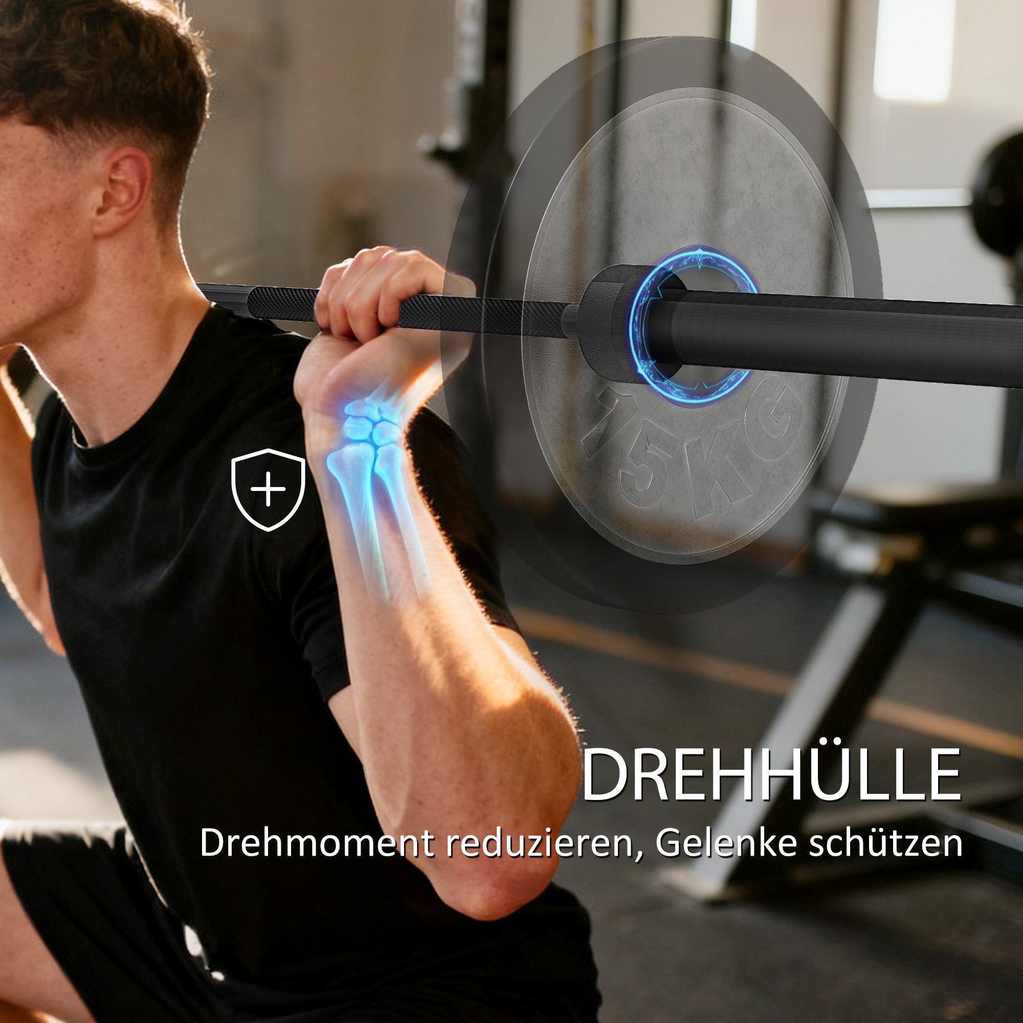 SPORTNOW Langhantelstange mit Verlängerte Hülsen, 50mm Aufnahme, Rutschfest Griff, Stahl, 180 cm (Langhantel, 1-tlg., 200kg Stahl Hantelstange), Barbell für Krafttraining Weightlifting Powerlifting