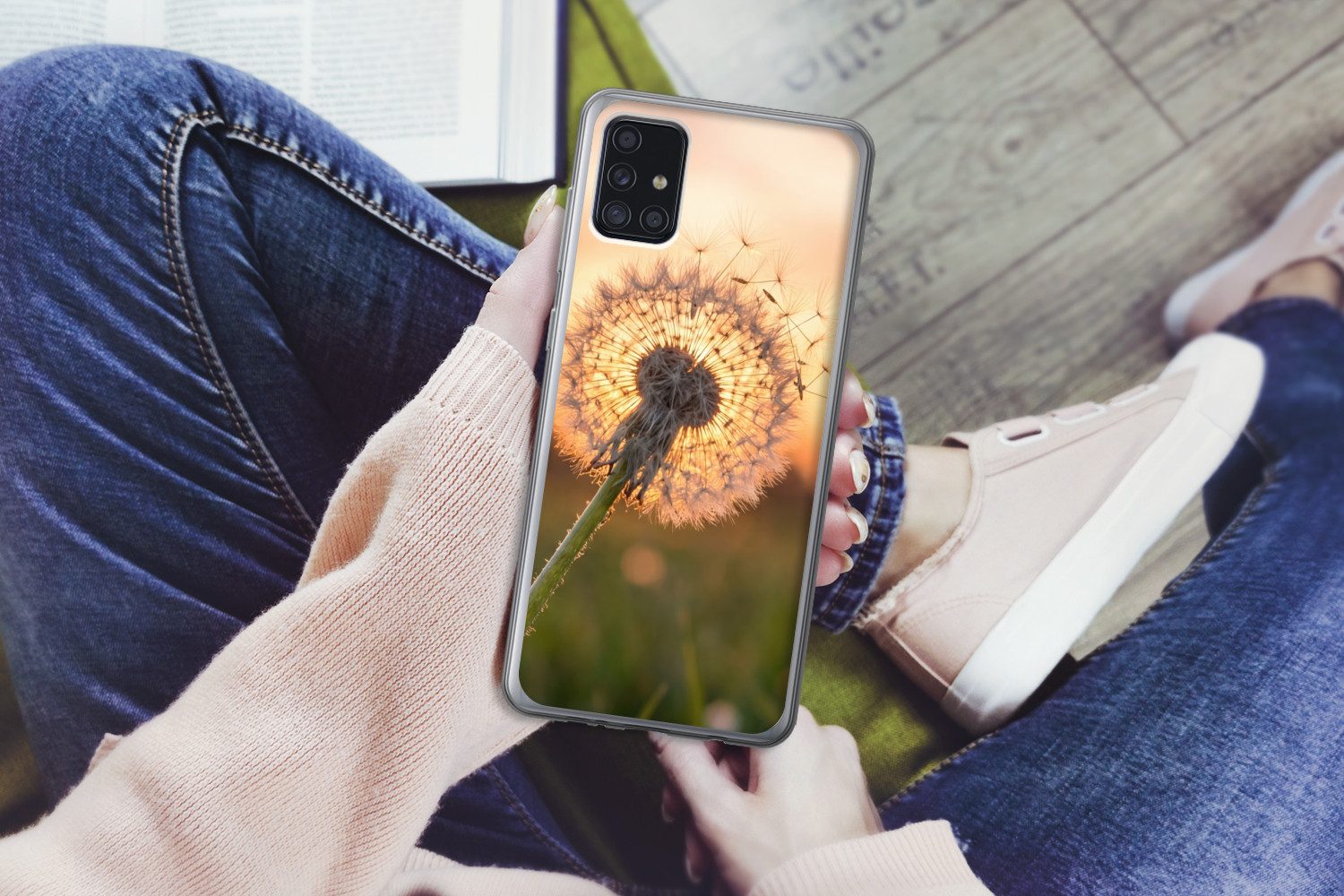 MuchoWow Handyhülle für Samsung Galaxy A52 5G Löwenzahn - Sonnenuntergang - Feld, Smartphone-Bumper, Print, Handy Schutzhülle Dünn