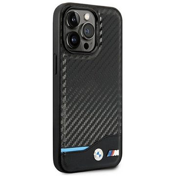 BMW Smartphone-Hülle BMW Silikon Metal Logo Apple iPhone 14 Pro Max Hardcase Leather Carbon