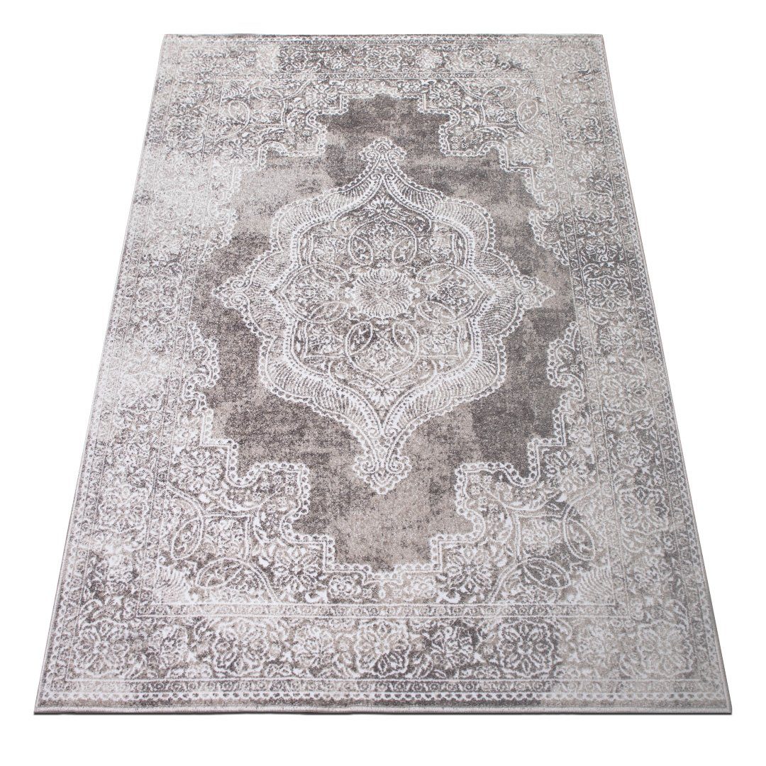 oKu-Tex Teppich VICTORIA, Wohnzimmerteppich, 3-D Effekt, Orientalisch, Modern, Kurzflor Teppich, Modern, Medallion Muster, Beige, Creme