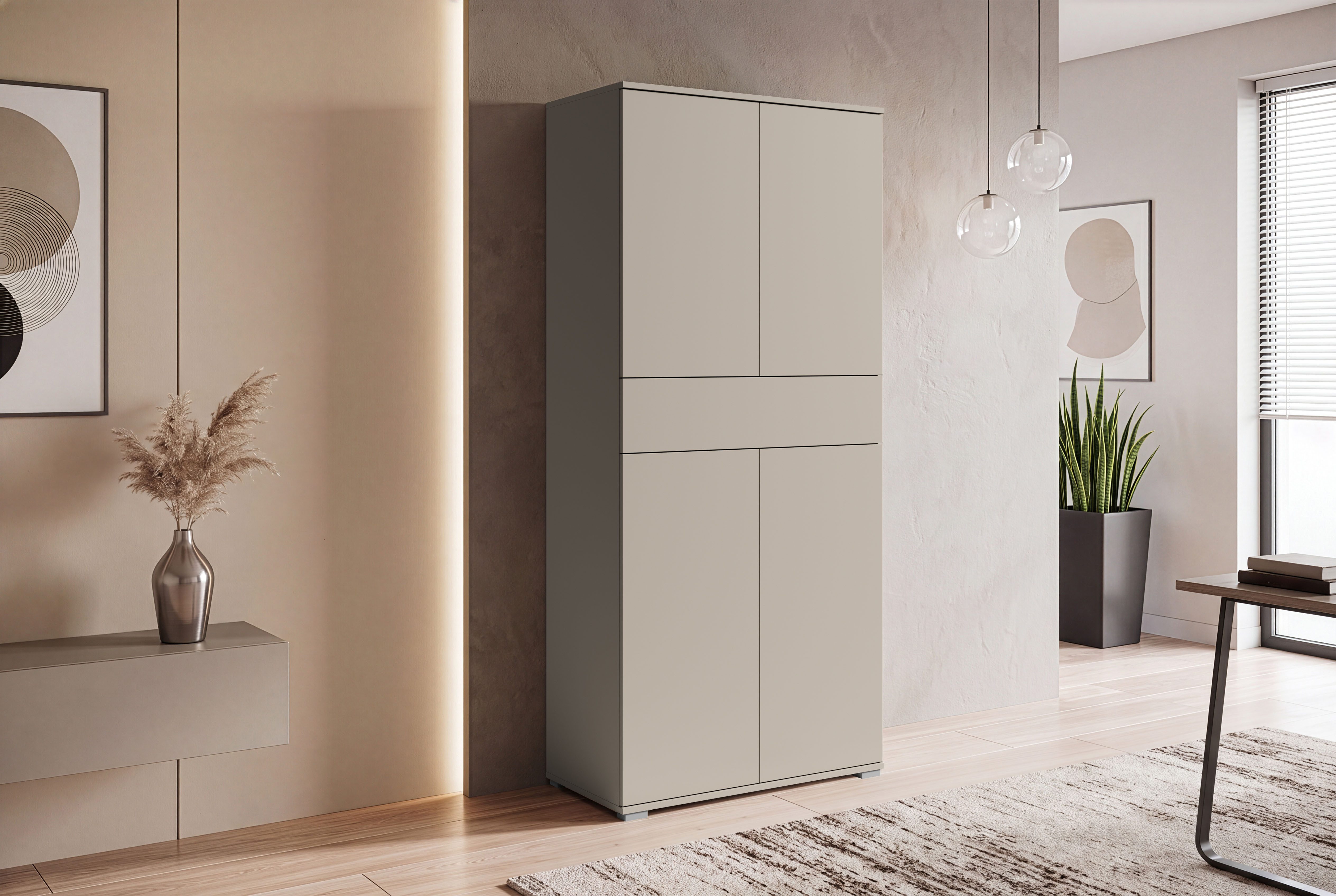 OTTO home Aktenschrank Kenia, Stauraumschrank 80 cm breit mit Schublade (1-St) Griffloses Design mit Push-to-Open und verstellbaren Einlegeböden