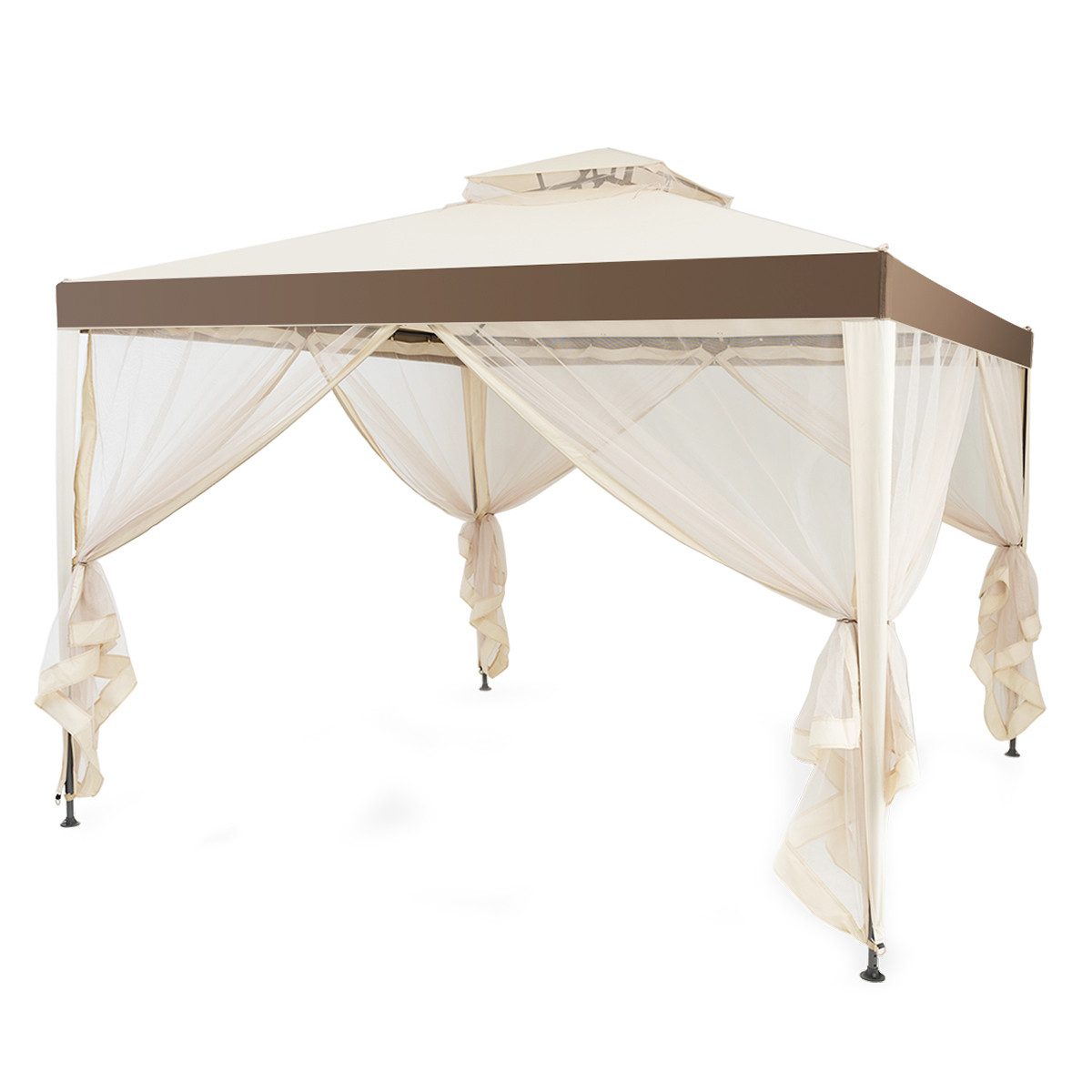 COSTWAY Pavillon mit Doppeldach & Moskitonetz, UV 50+ & wasserdicht, 3x3m