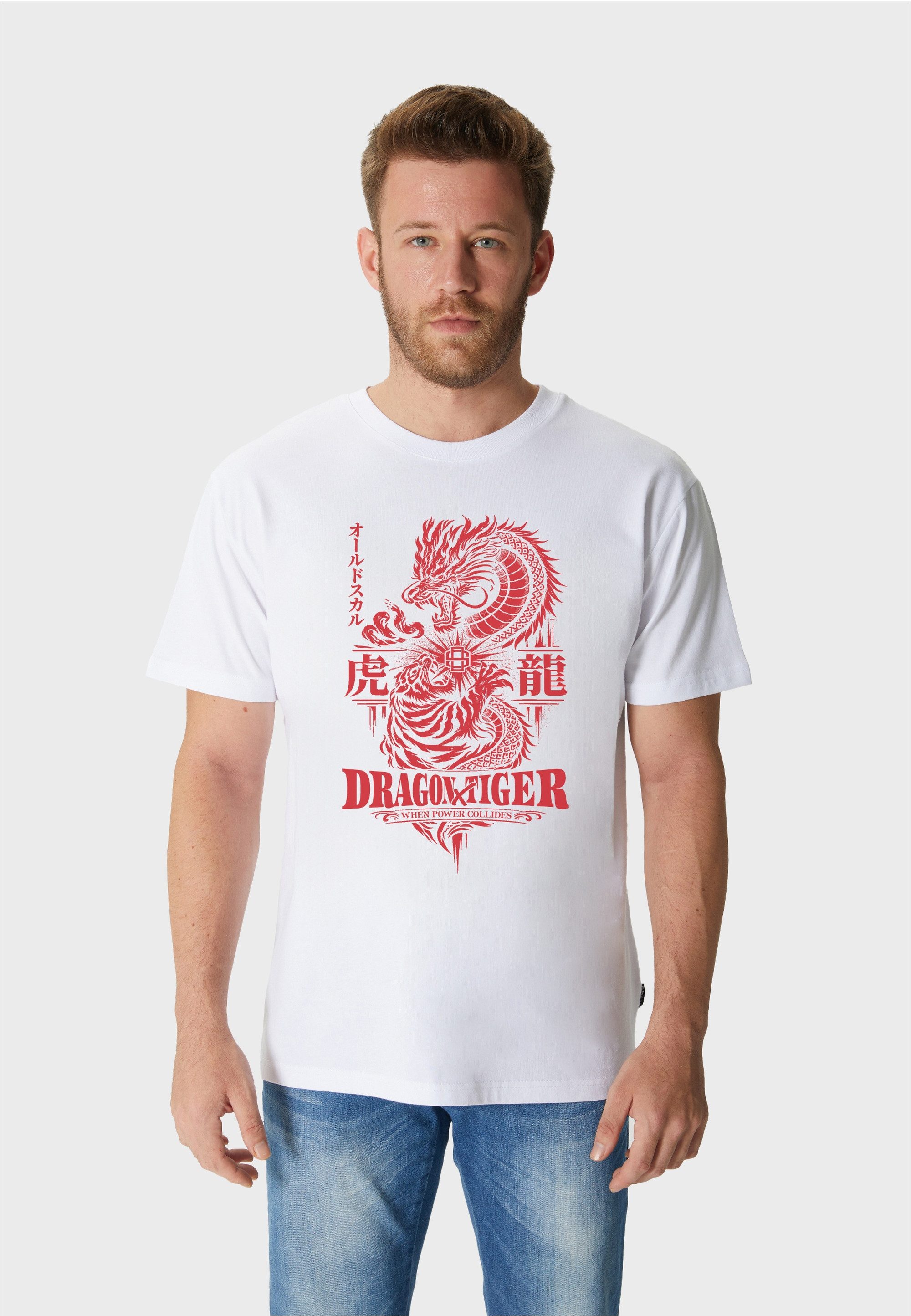 Oldskull T-Shirt Asian Dragon Tiger Clash Graphic mit großem Motivdruck