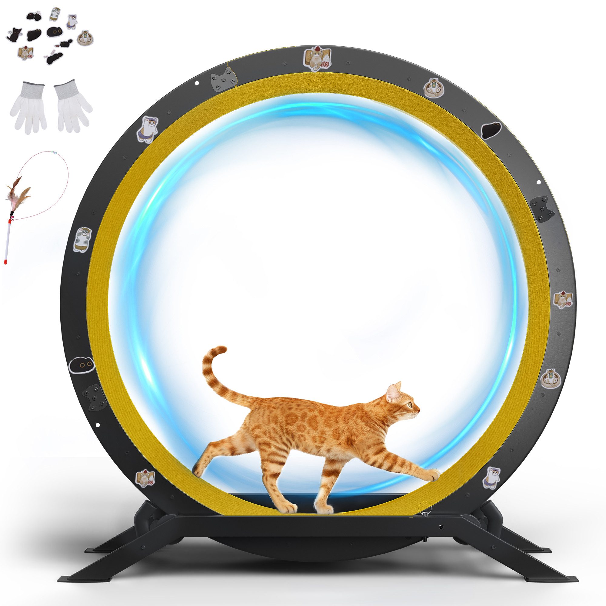 COMHOMA Tier-Intelligenzspielzeug Katzenlaufrad, laufrad Katze, Extra großer 100 cm ultraleises Laufrad, mit Abnehmbarer Teppich und Spielzeug