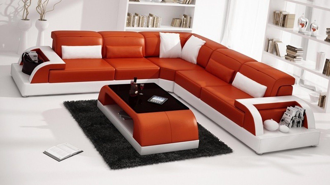 Garnitur Couch Ecksofa, Wohnlandschaft Orange Sofas JVmoebel Ecksofa Sofa Leder Eck Polster