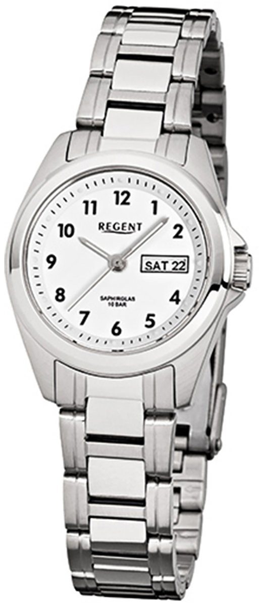 Regent Quarzuhr Regent Damen-Armbanduhr silber Analog F-519, Damen Armbanduhr rund, klein (ca. 27mm), Edelstahlarmband
