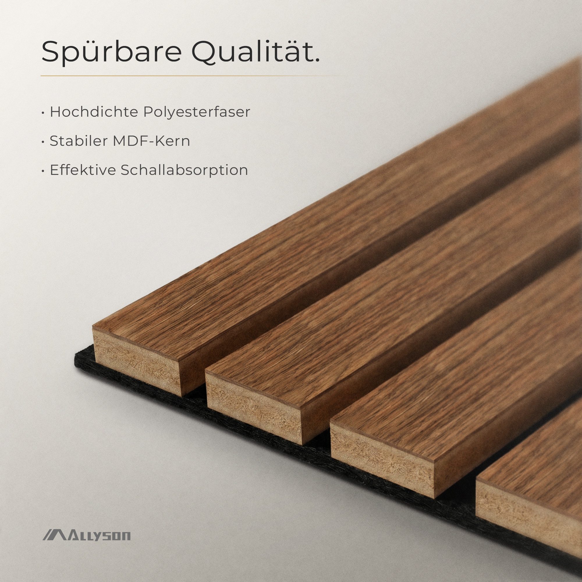 Allyson Wandpaneel Akustikpaneele 3D-Lamellen Wanddekoration Polyesterfilz, BxL: 60x120 cm, 0,72 qm, Effektive Schallabsorption, edle 3D-Holzoptik, 4er-Set für ca. 2,88m²