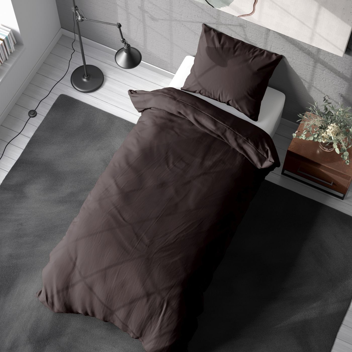 soma Bettwäsche Set Renforcé 135x200 Baumwolle uni braun, Bettbezug Kopfkissenbezug Set kuschelig weich hochwertig
