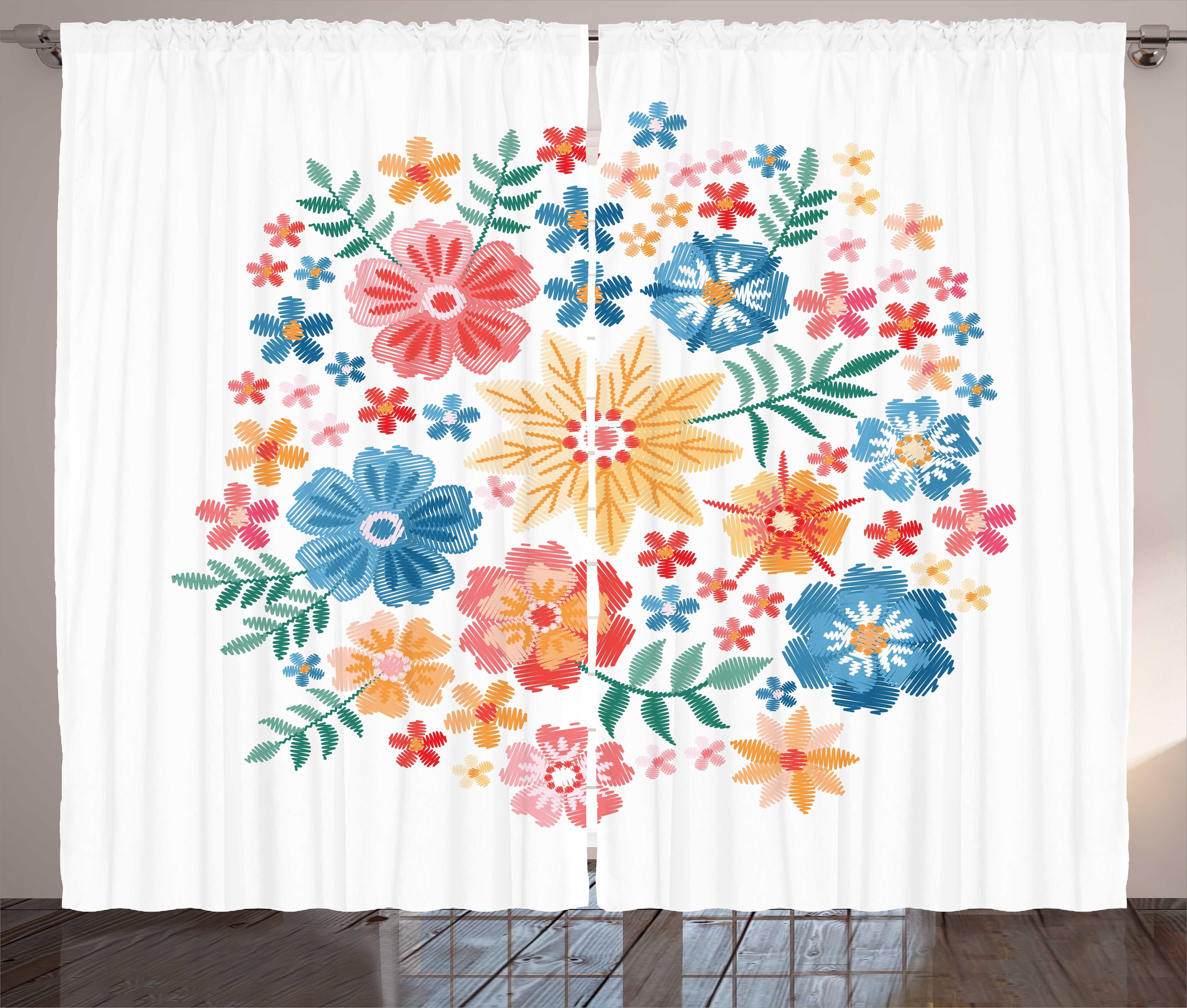Gardine Schlafzimmer Kräuselband Vorhang mit Schlaufen und Haken, Abakuhaus, Blumen Buntes Volk Blumen Kreis