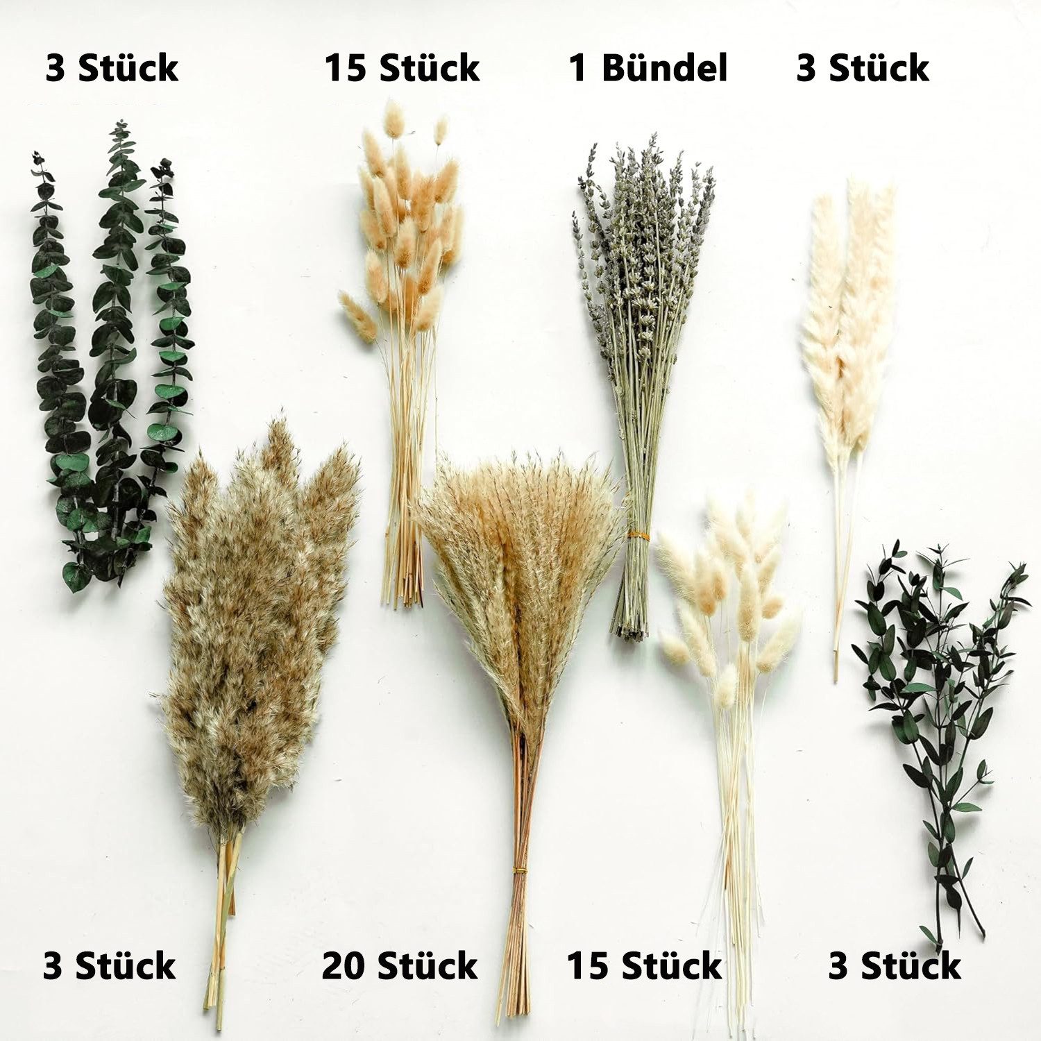 Trockenblume 63 Stück Pampasgras Trockenblumen Deko Natürliche Trockenblumen, FOUORTUNATE-BEE, Trockenblumenstrauß für Hochzeit Boho Deko Wohnzimmer Tischdeko – Bild 5 von 5
